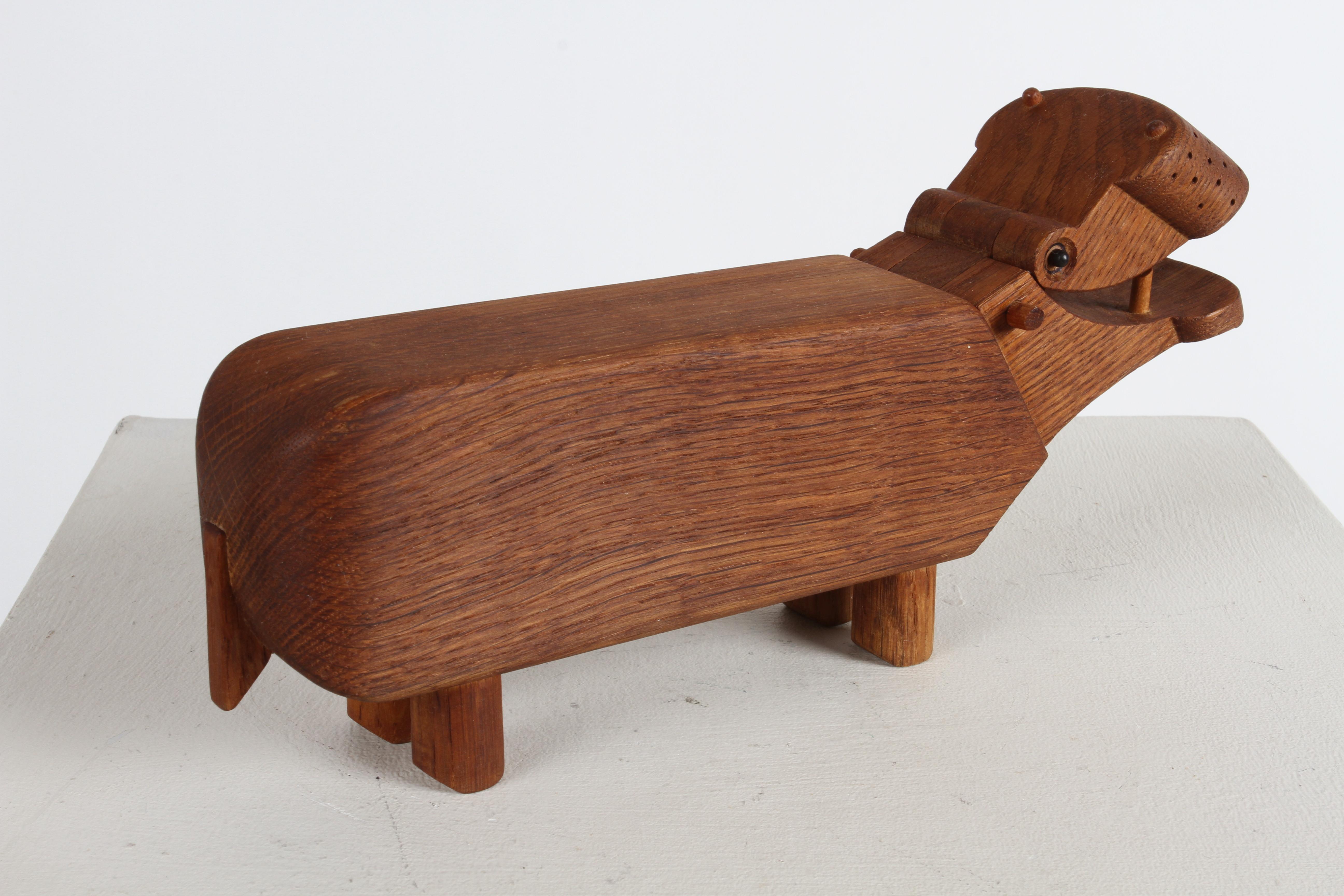 Mid-Century Modern Vintage Danish Kay Bojesen 1950s Wooden Oak Hippo Figurine Desk Pencil Holder  For Sale