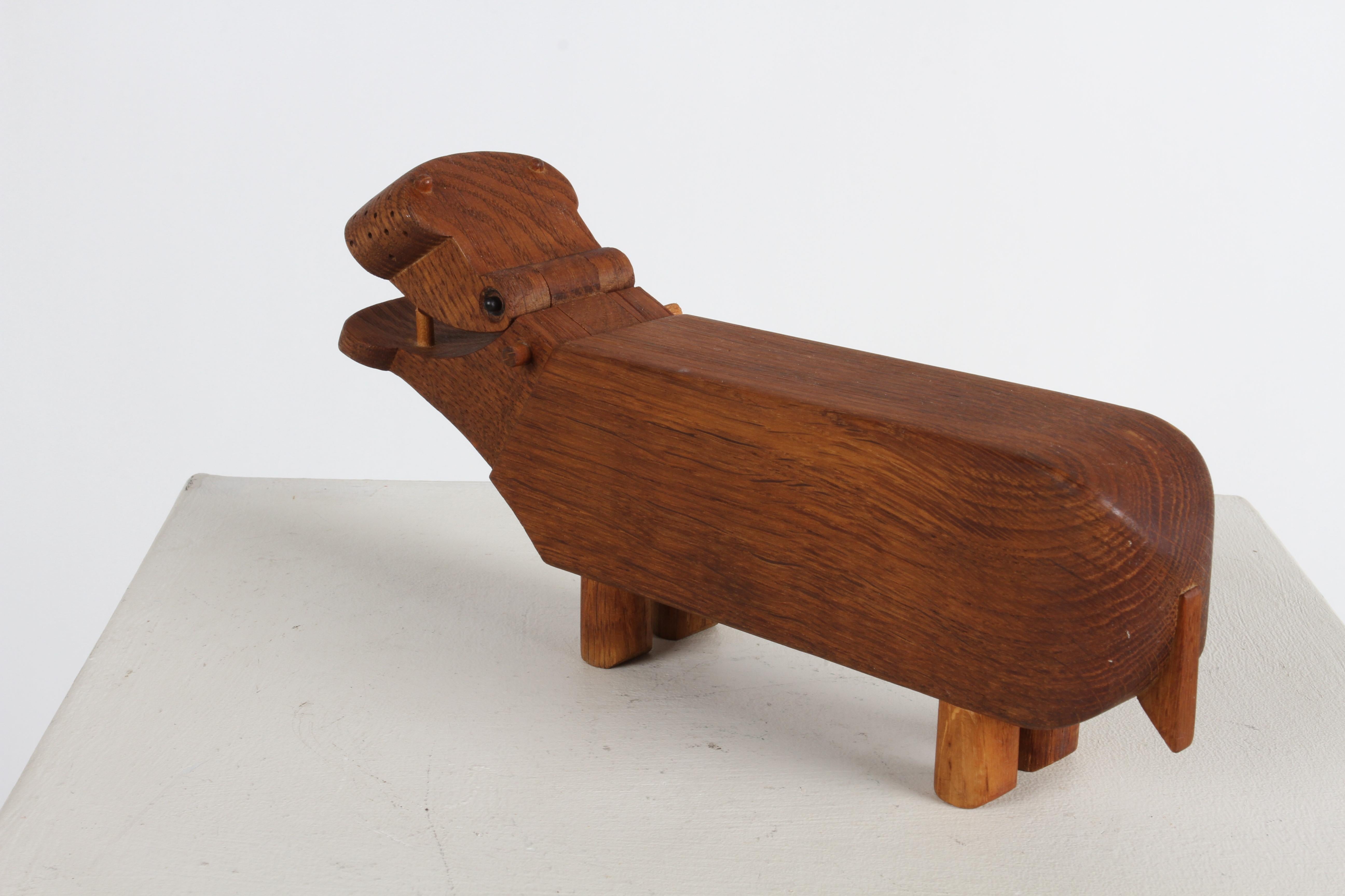 Mid-20th Century Vintage Danish Kay Bojesen 1950s Wooden Oak Hippo Figurine Desk Pencil Holder  For Sale