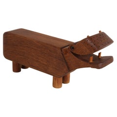 Retro Danish Kay Bojesen 1950s Wooden Oak Hippo Figurine Desk Pencil Holder 