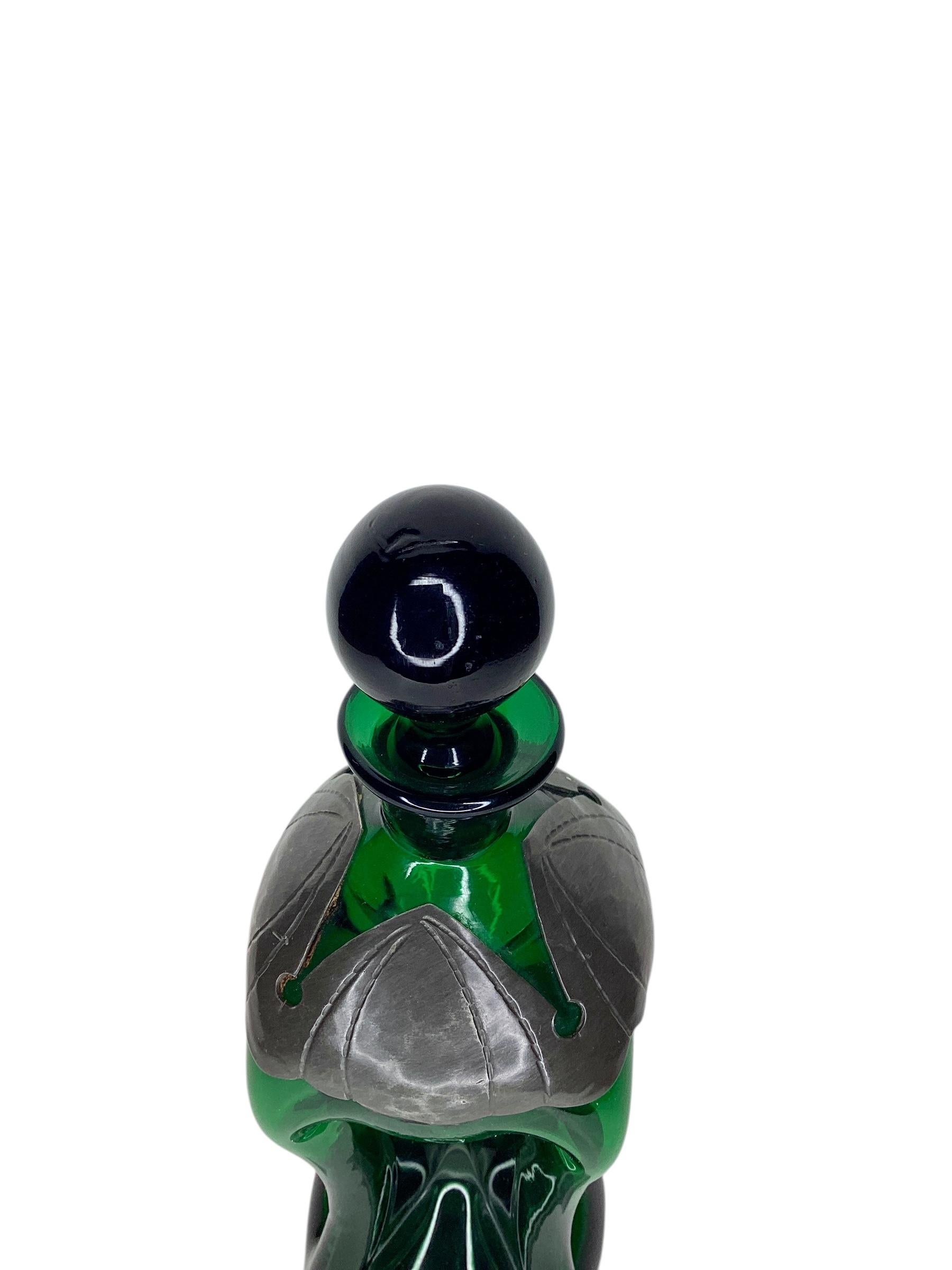 Decantador danés vintage Kluk Kluk verde de Holmegaard siglo XX en venta