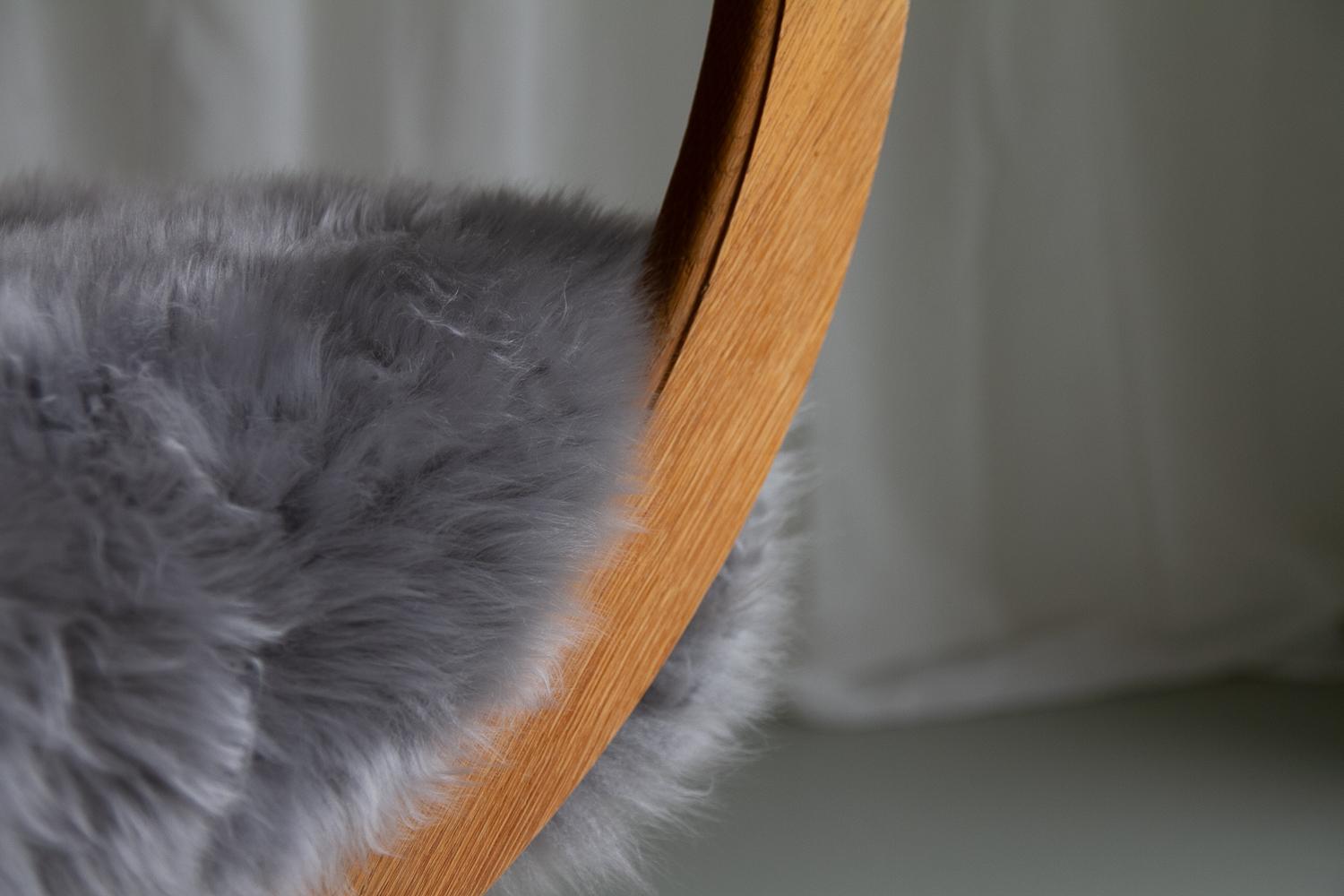Vintage Danish Kurul Armchair in Oak and Sheepskin by Henning Kjærnulf, 1960s. 10
