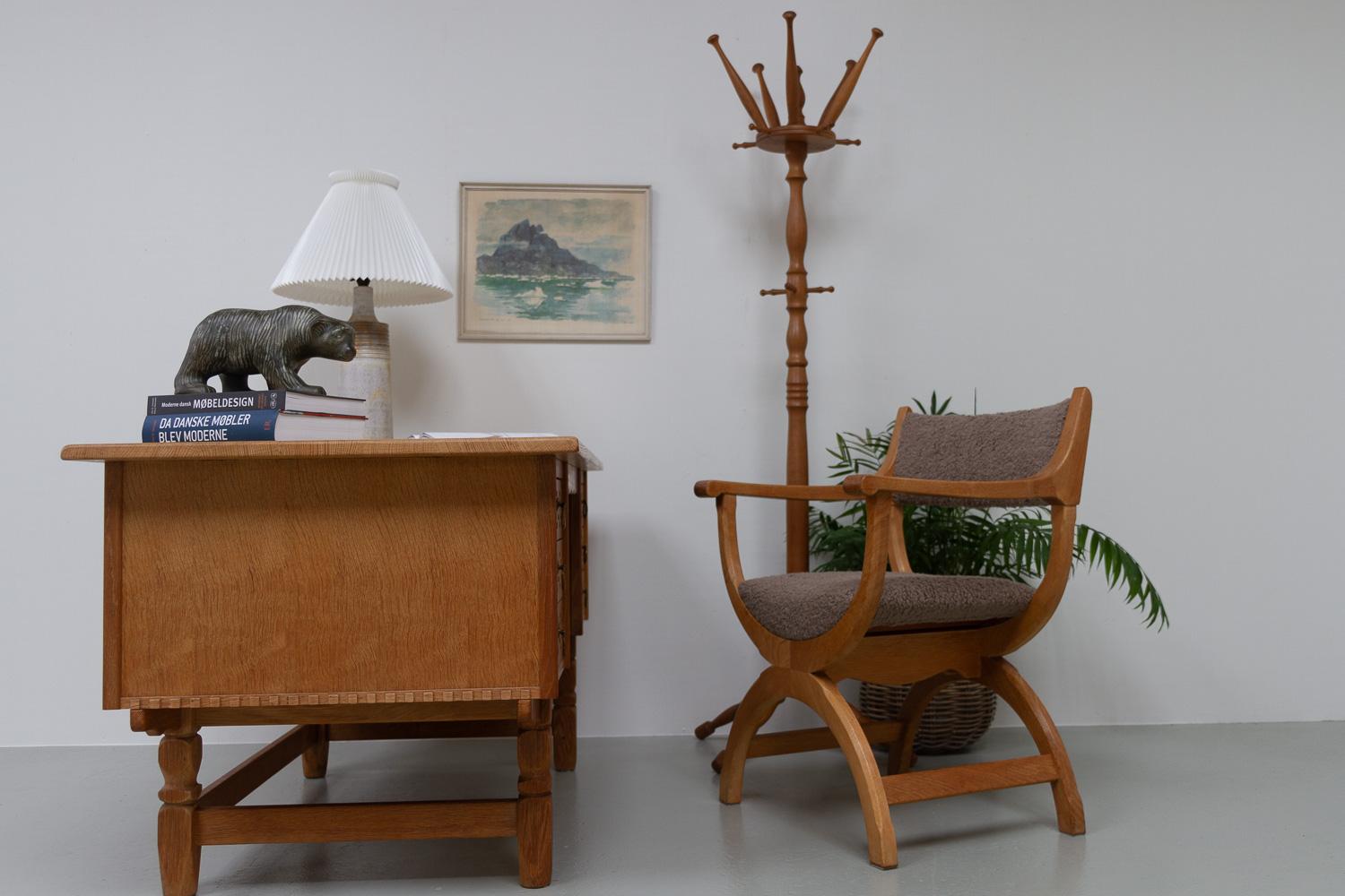 Vintage Danish Kurul Armchair in Oak by Henning Kjærnulf, 1960s For Sale 14