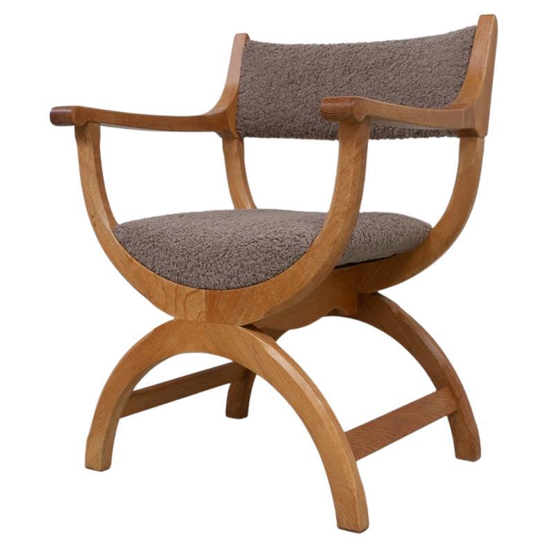 Vintage Danish Kurul Armchair in Oak by Henning Kjærnulf, 1960s For Sale