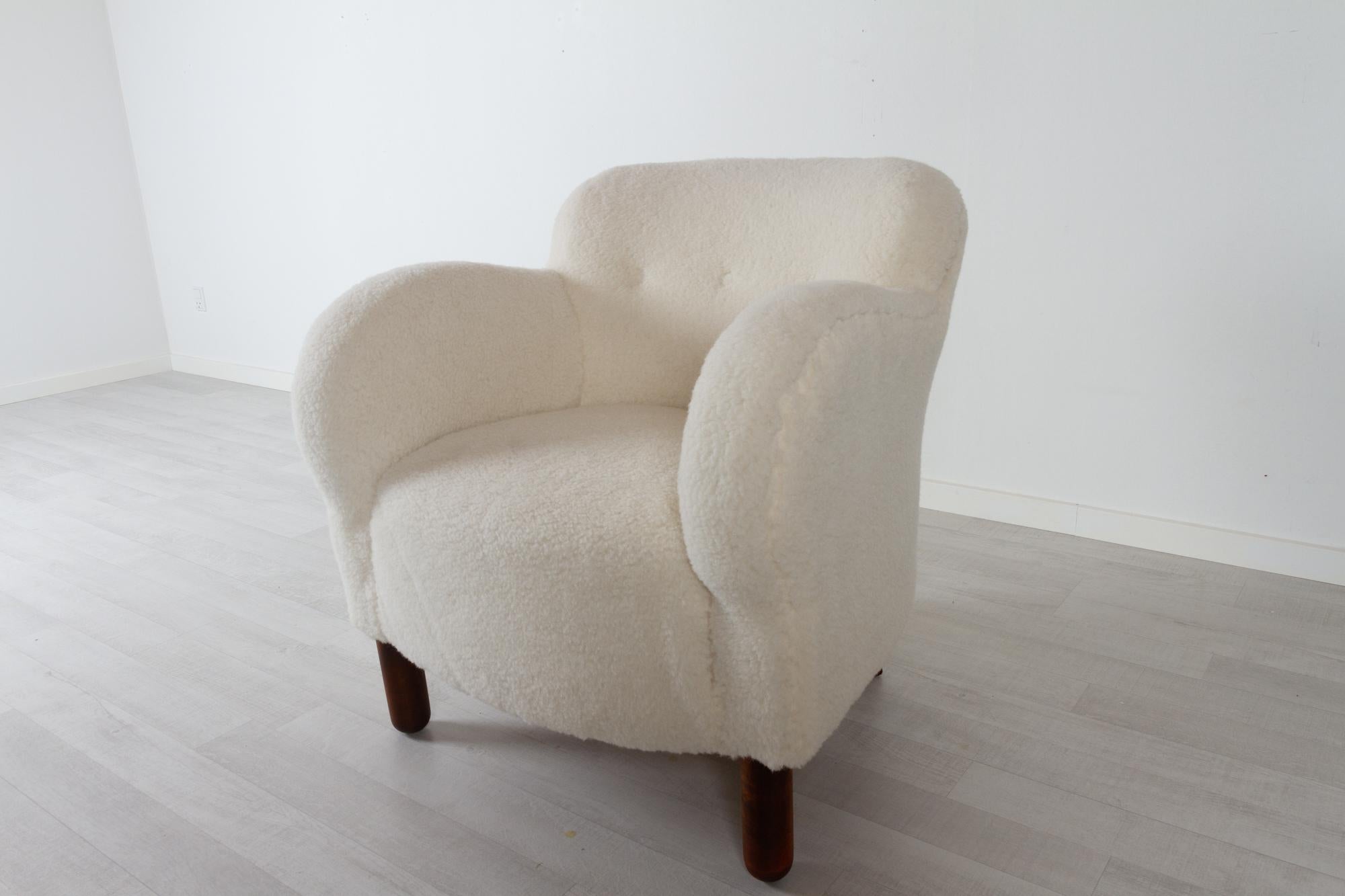 Vintage Danish Lambswool Lounge Chair 1940s 6