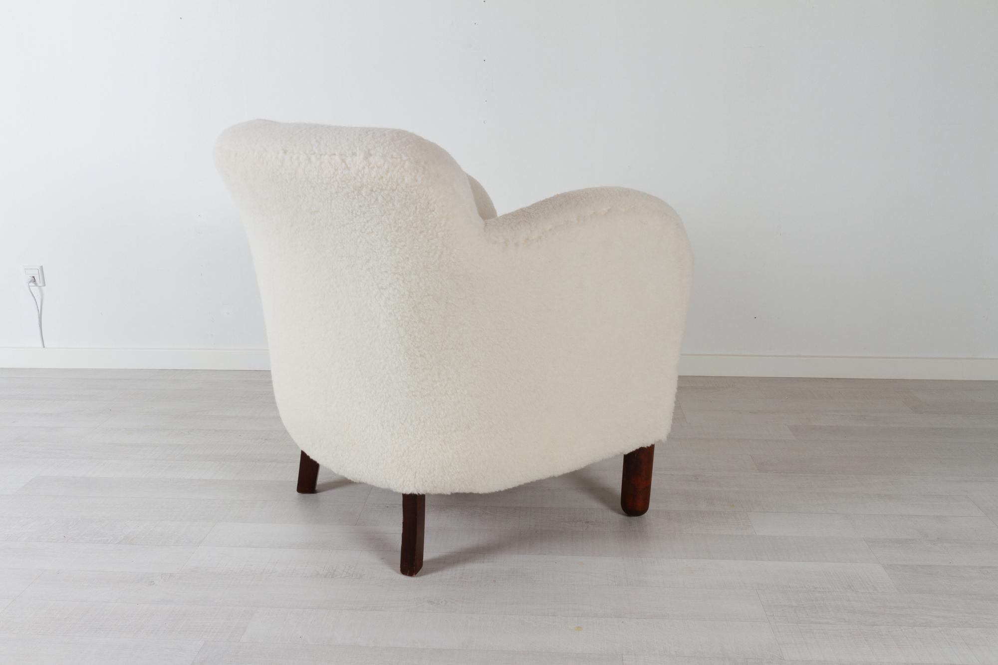 Wool Vintage Danish Lambswool Lounge Chair 1940s