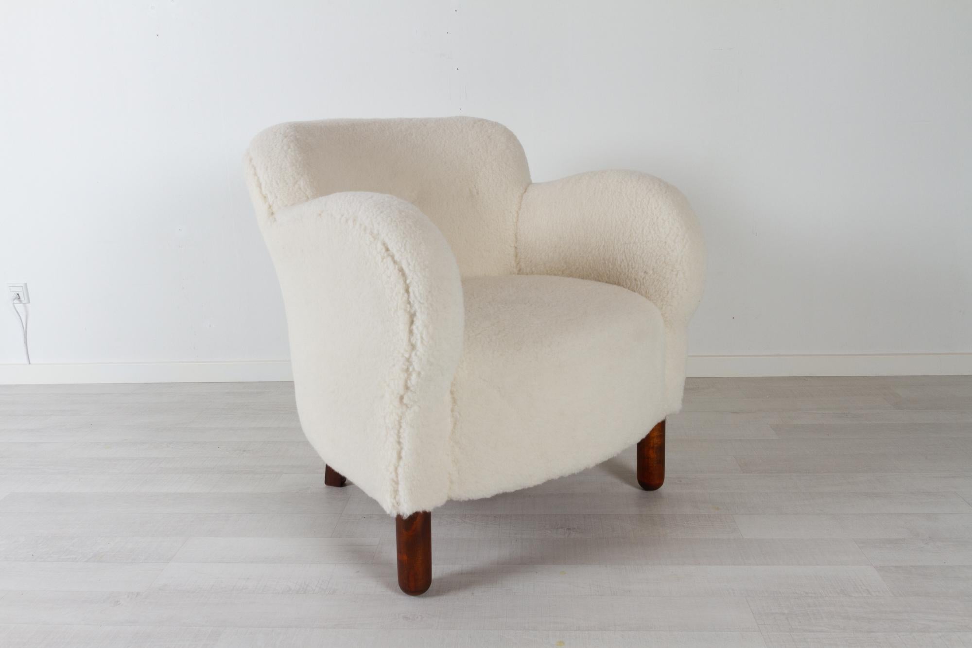 Vintage Danish Lambswool Lounge Chair 1940s 1