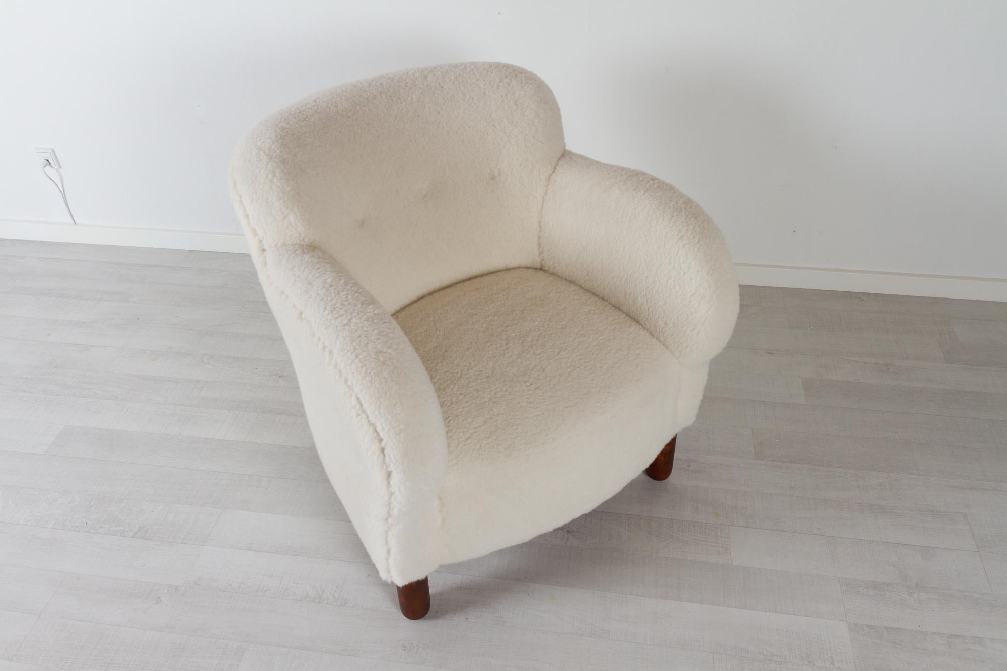 Vintage Danish Lambswool Lounge Chair 1940s 2