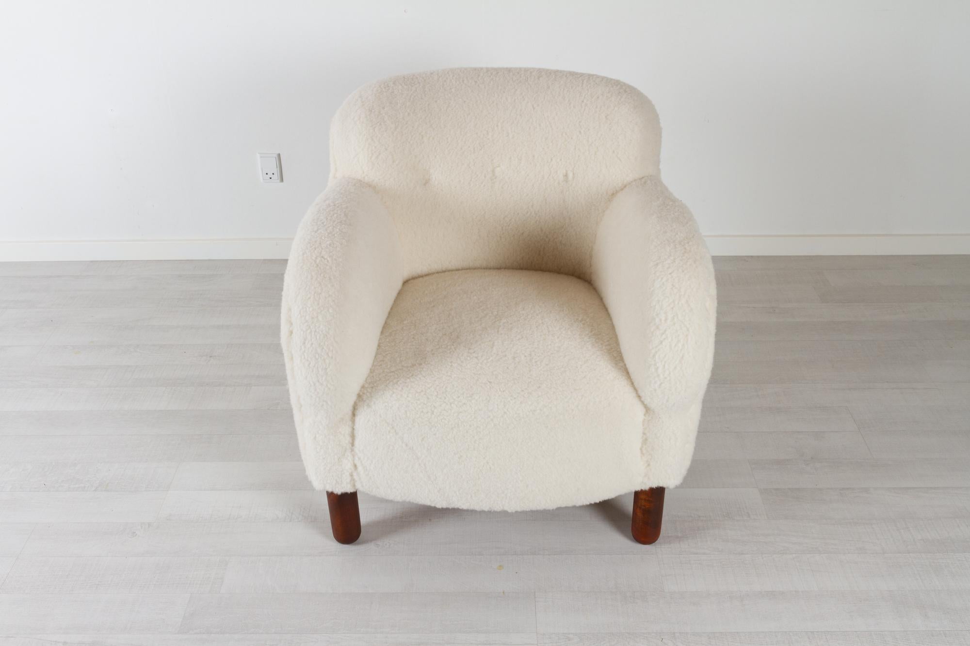 Vintage Danish Lambswool Lounge Chair 1940s 3