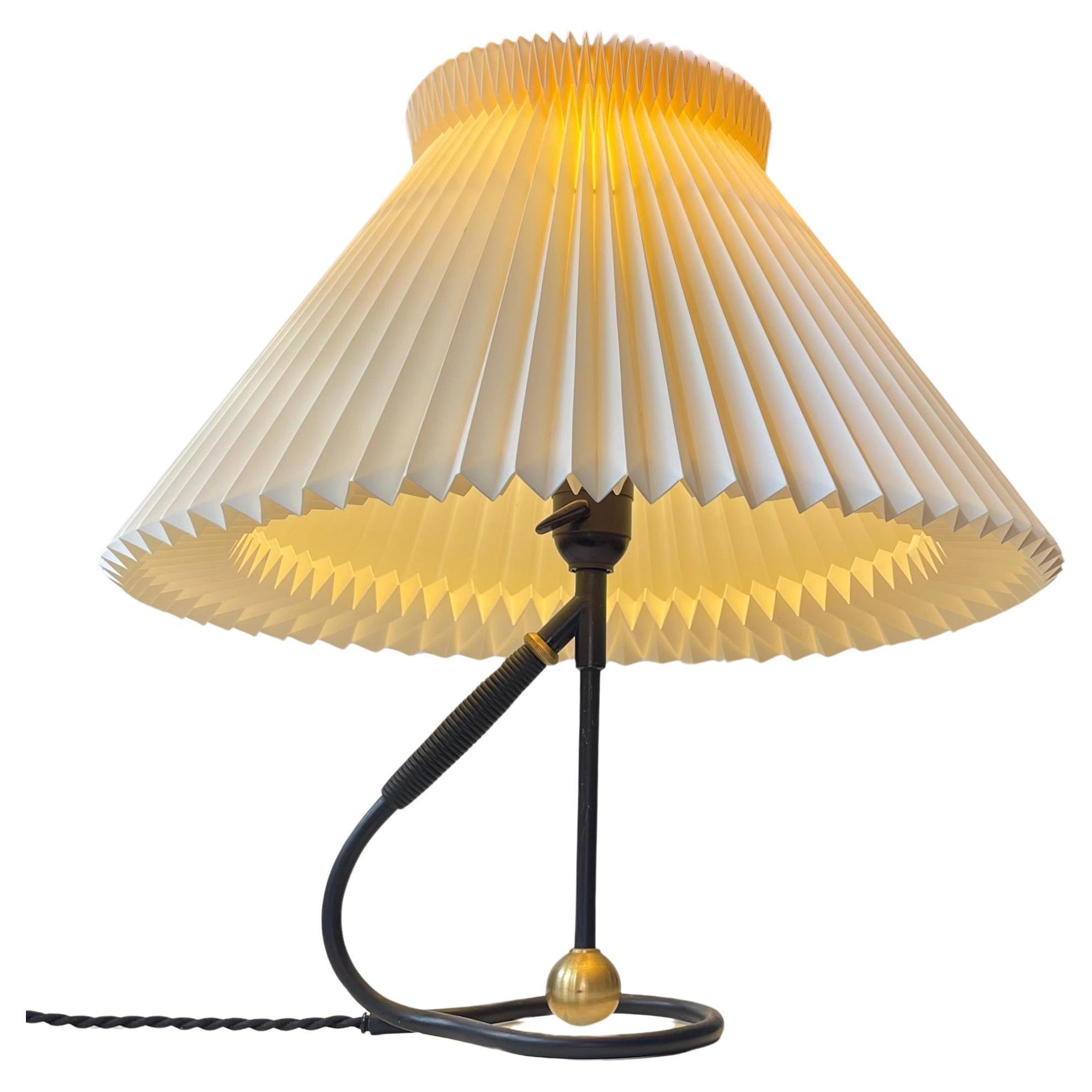Vintage Danish Le Klint Table Lamp in Brass & Paper by Kaare Klint, 1950s For Sale