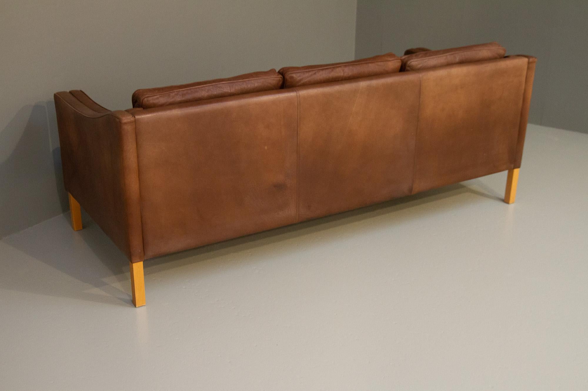 Vintage Danish Leather 3-Seater Sofa by Stouby, 1980s. 7