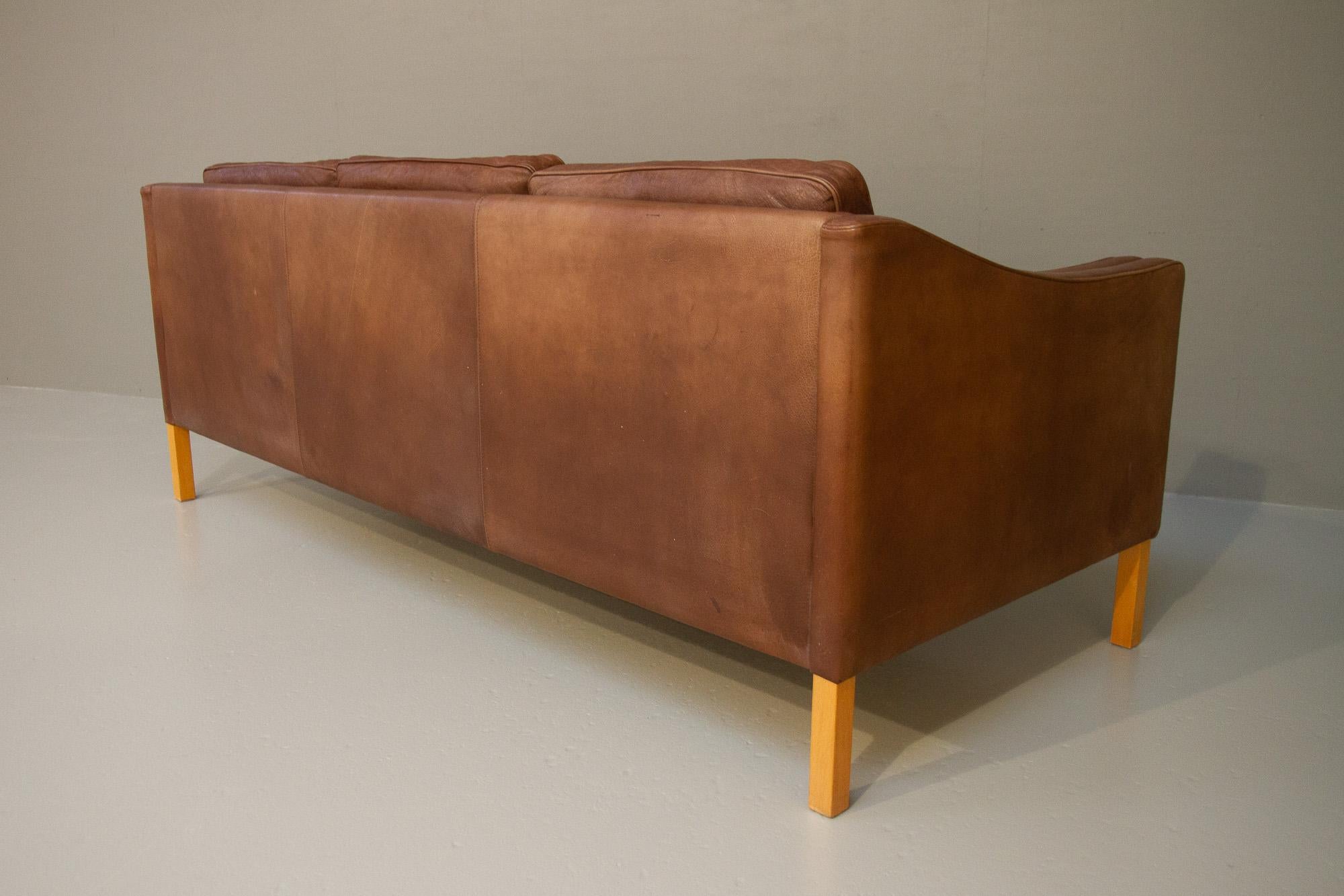 Vintage Danish Leather 3-Seater Sofa by Stouby, 1980s. 8