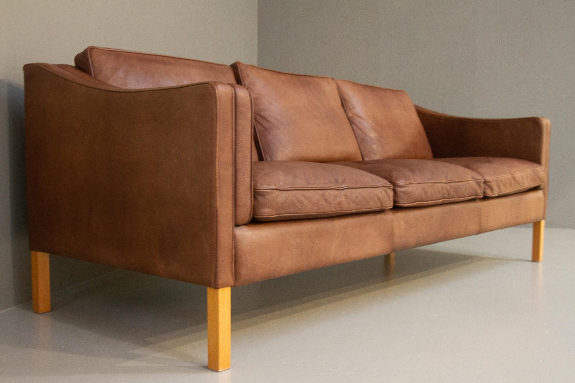 Vintage Danish Leather 3-Seater Sofa by Stouby, 1980s. 10