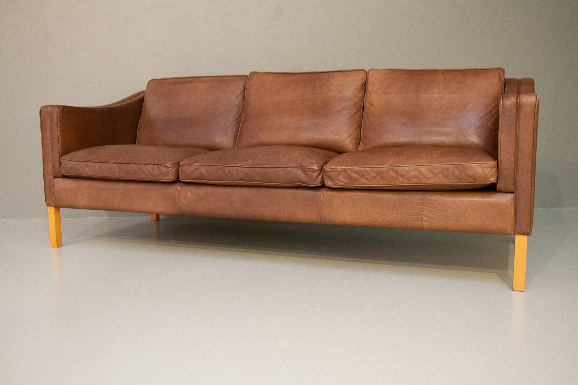Vintage Danish Leather 3-Seater Sofa by Stouby, 1980s. 14