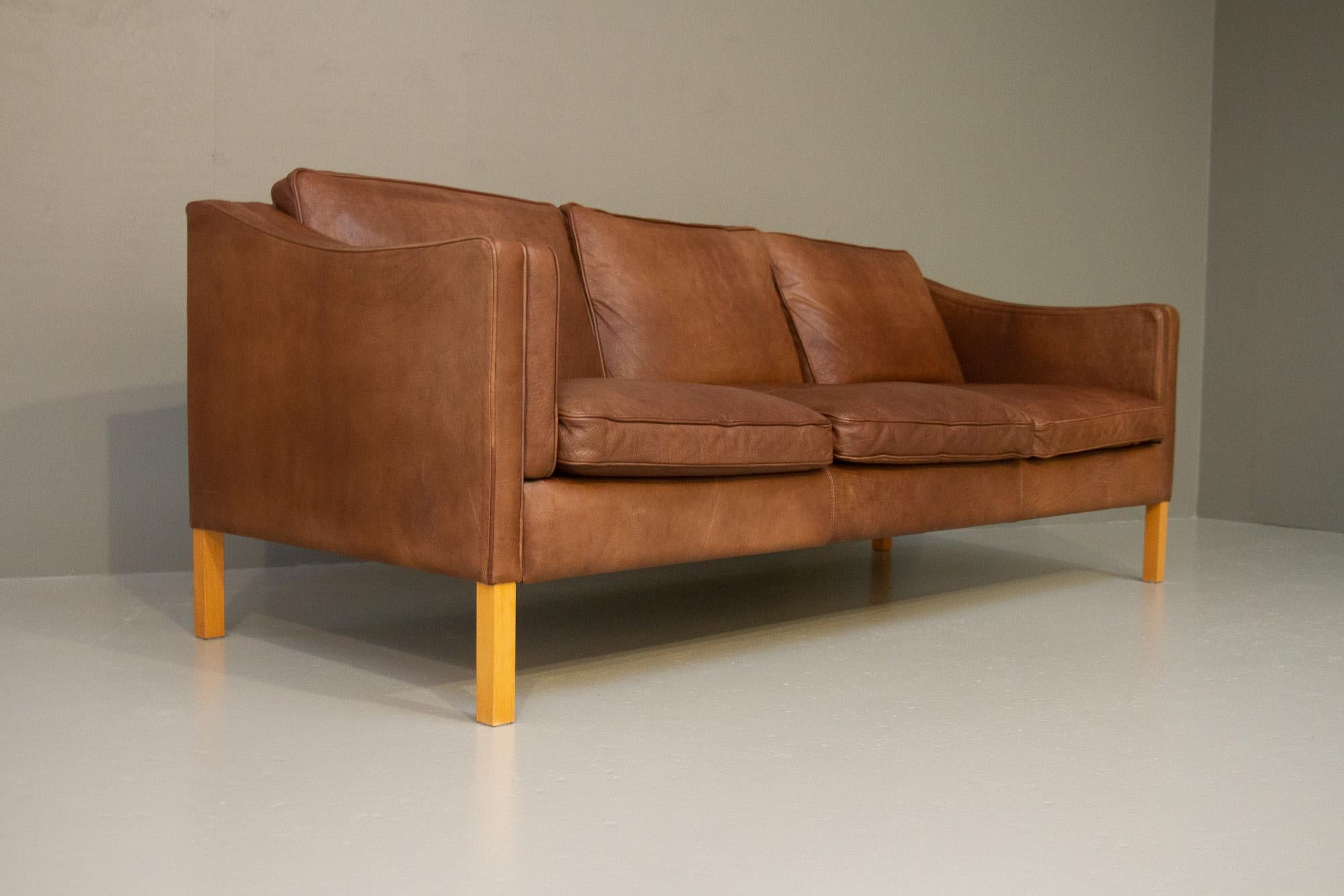 Vintage Danish Leather 3-Seater Sofa by Stouby, 1980s. 1