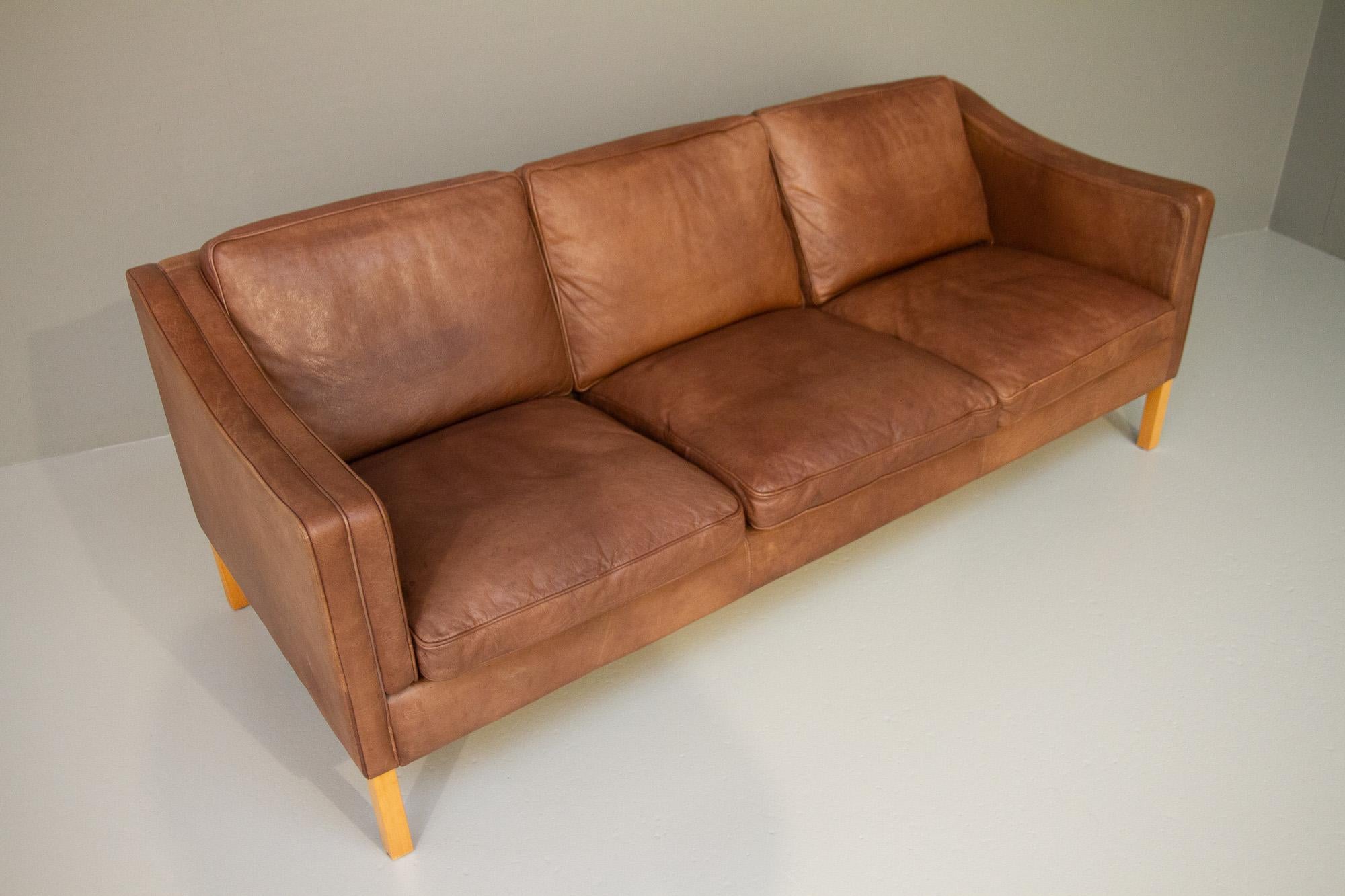 Vintage Danish Leather 3-Seater Sofa by Stouby, 1980s. 2