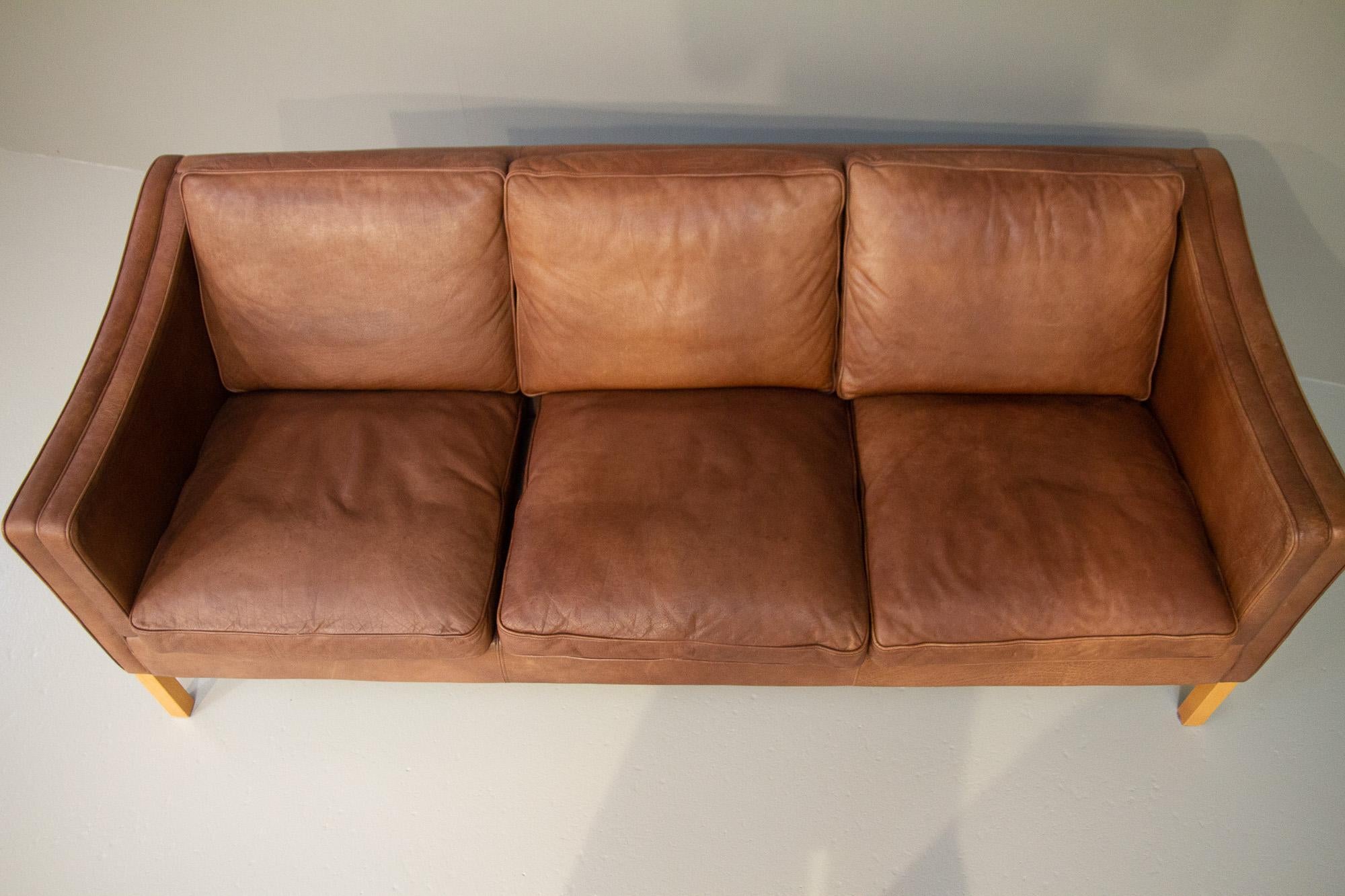 Vintage Danish Leather 3-Seater Sofa by Stouby, 1980s. 3