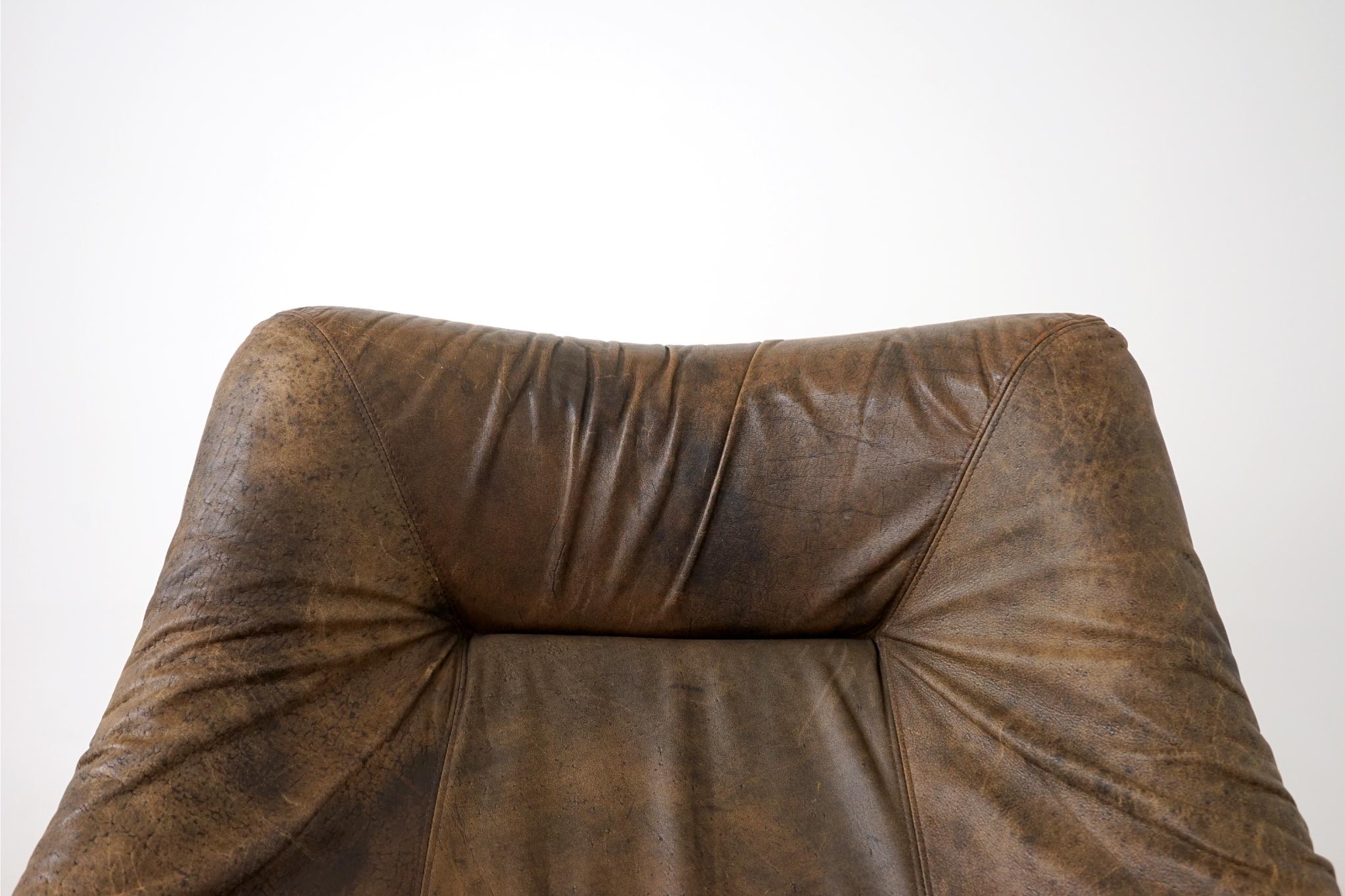 Late 20th Century Vintage Danish Leather Bucket Lounge Chair