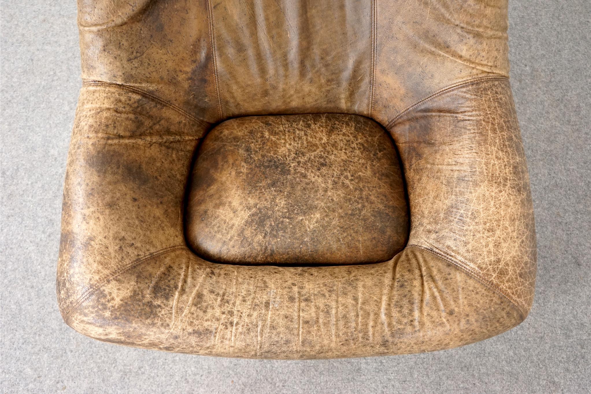 Vintage Danish Leather Bucket Lounge Chair 1