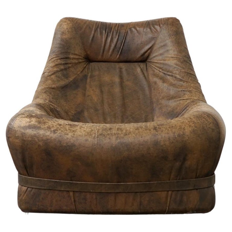 Vintage Danish Leather Bucket Lounge Chair For Sale at 1stDibs