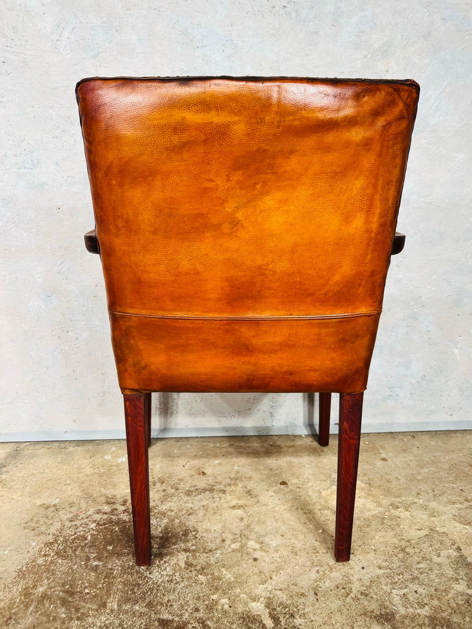 Vintage Danish Leather Desk Chair Solid Teak Frame Cognac #741 8