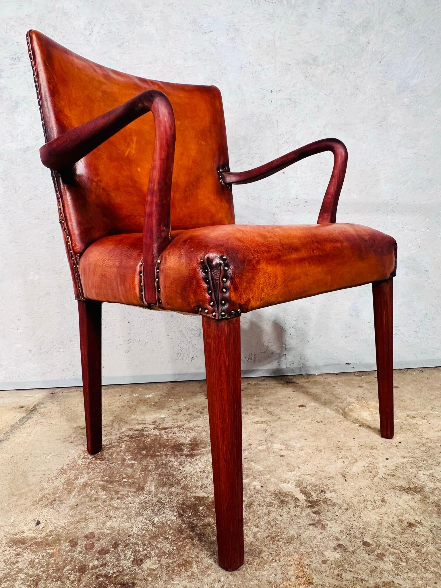 Vintage Danish Leather Desk Chair Solid Teak Frame Cognac #741 1