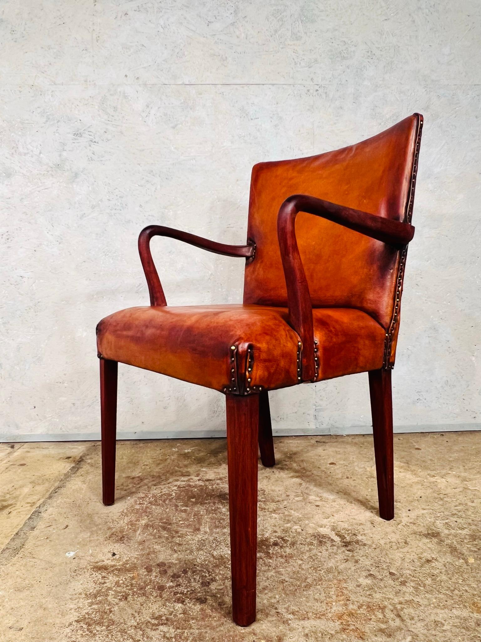 Vintage Danish Leather Desk Chair Solid Teak Frame Cognac #741 2