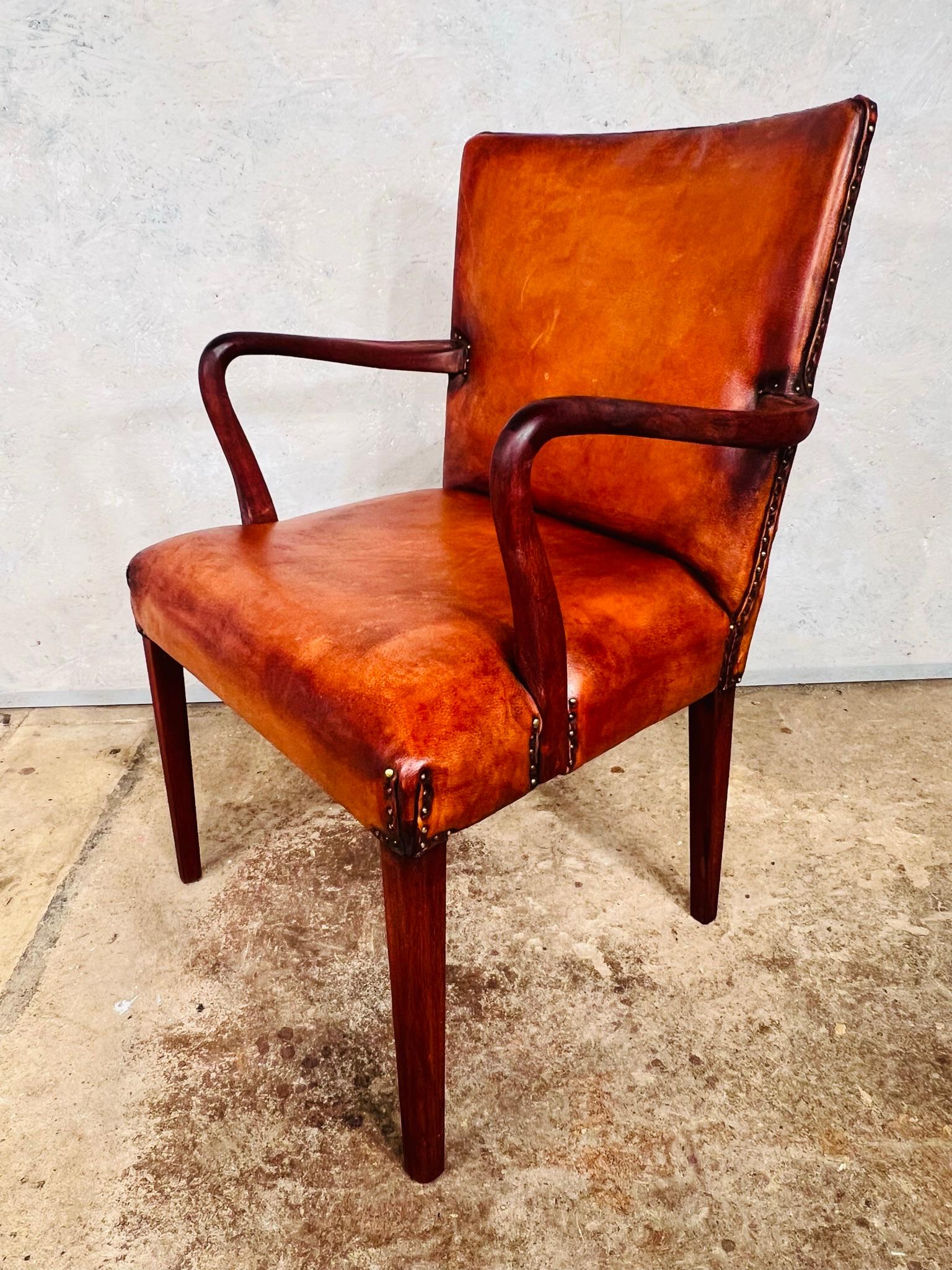 Vintage Danish Leather Desk Chair Solid Teak Frame Cognac #741 3
