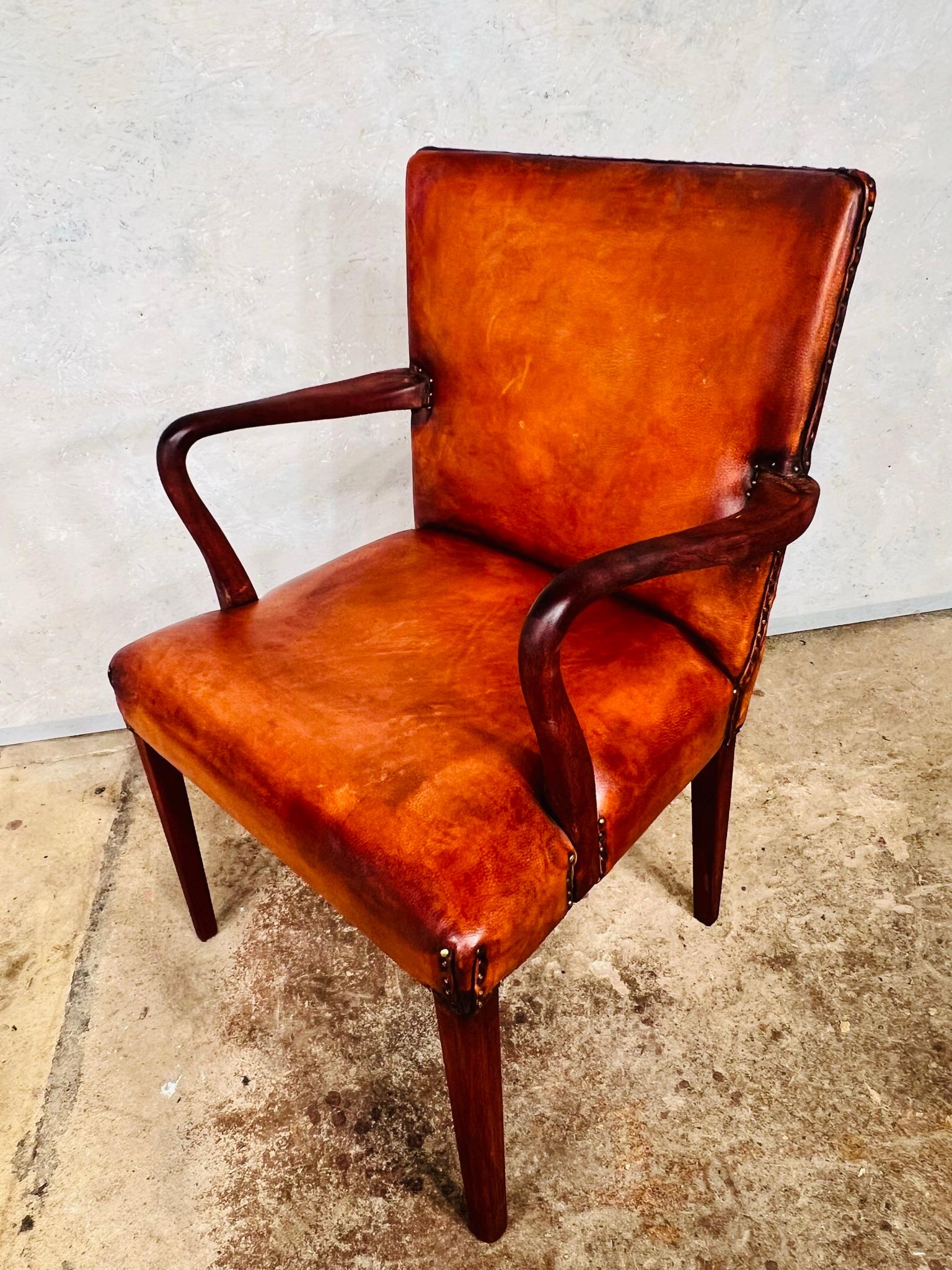 Vintage Danish Leather Desk Chair Solid Teak Frame Cognac #741 4