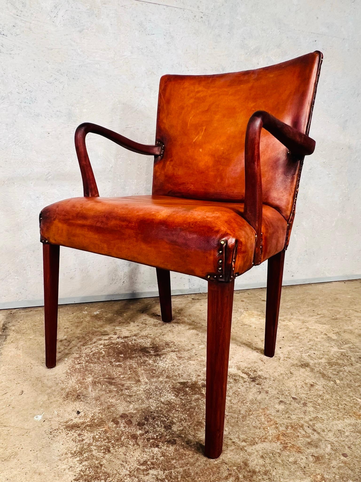 Vintage Danish Leather Desk Chair Solid Teak Frame Cognac #741 5