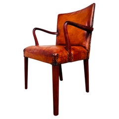 Vintage Danish Leather Desk Chair Solid Teak Frame Cognac #741