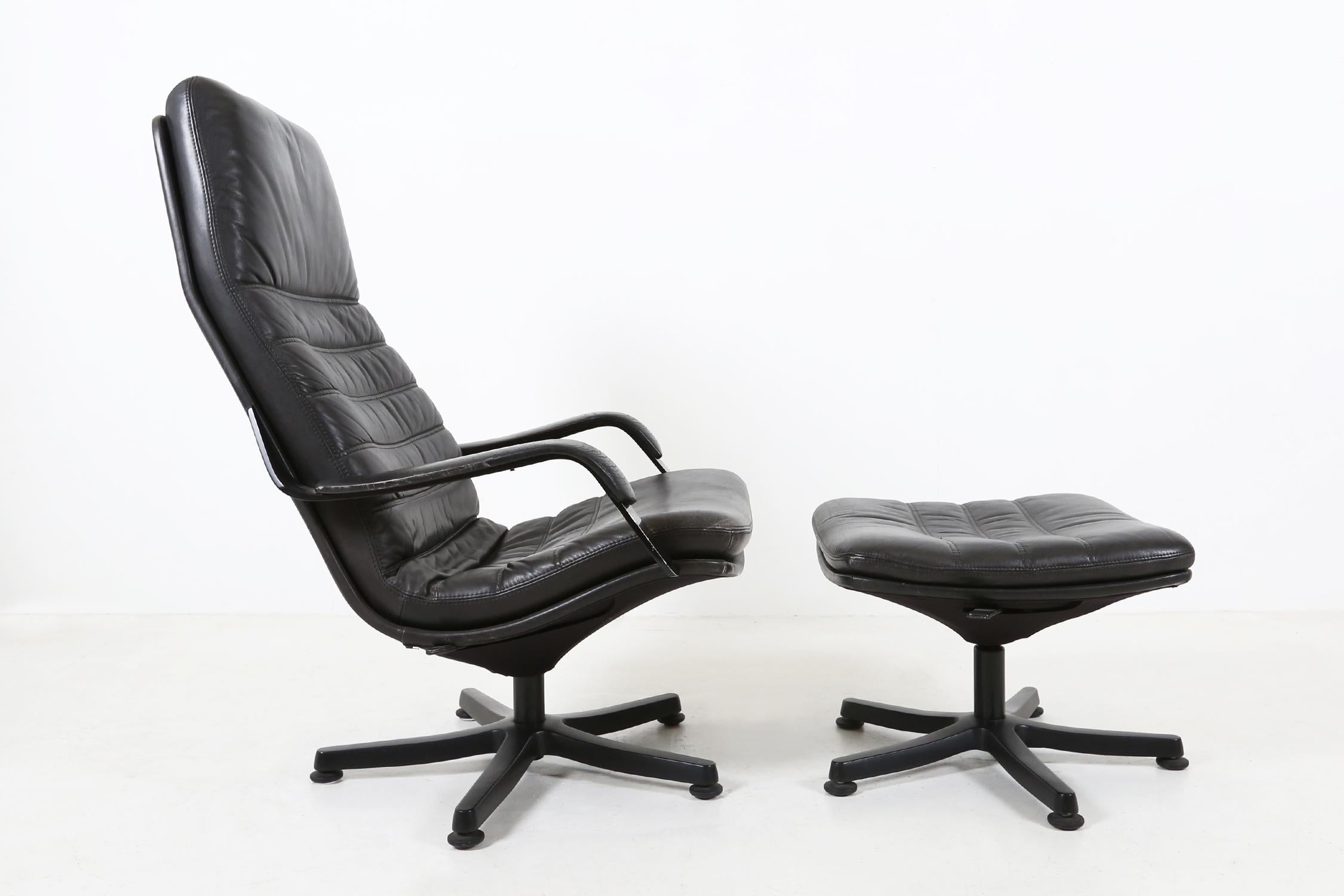 Metal Vintage Danish Leather Lounge Chair from Berg Furniture with ottoman, 1970s
