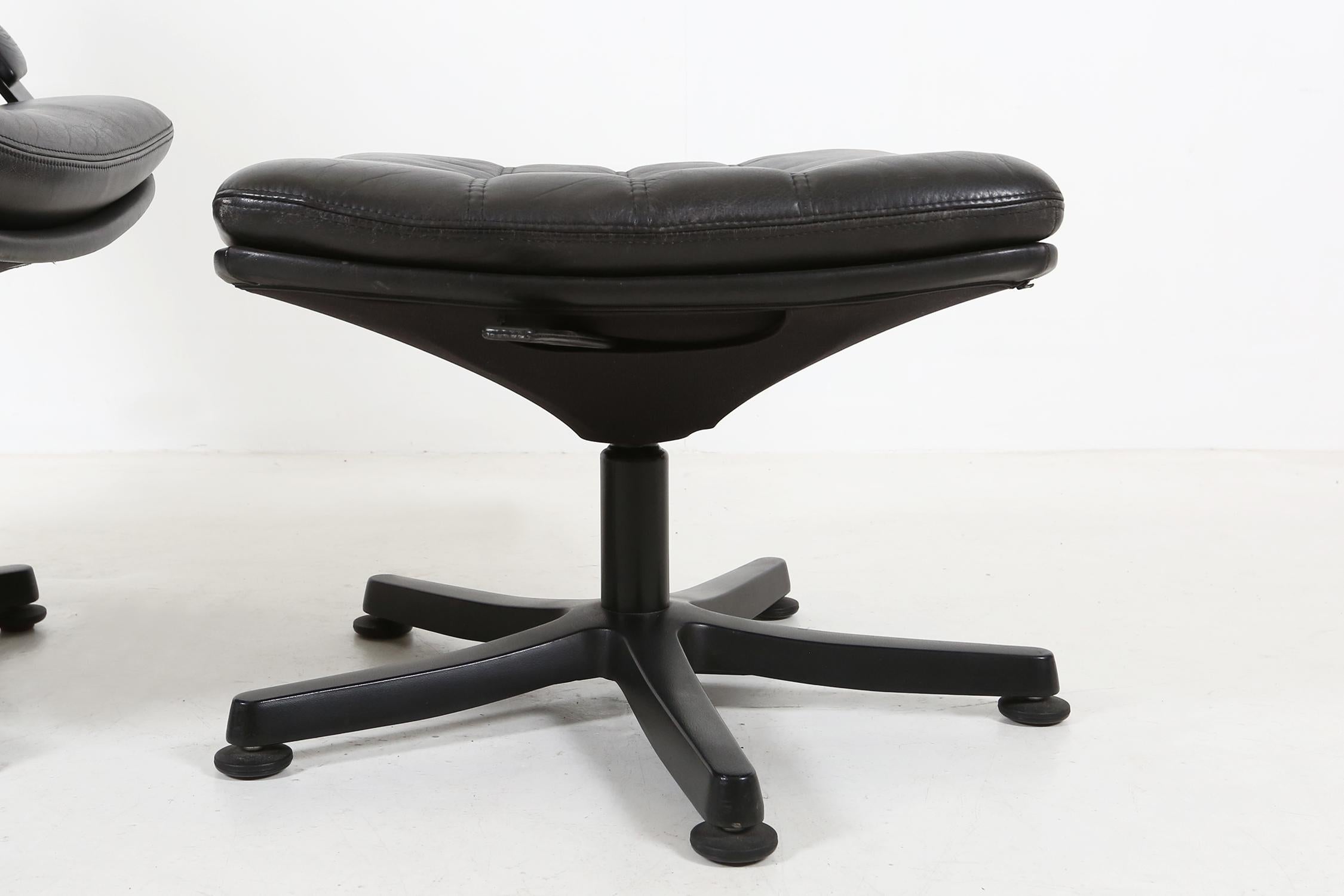 Vintage Danish Leather Lounge Chair from Berg Furniture with ottoman, 1970s 1