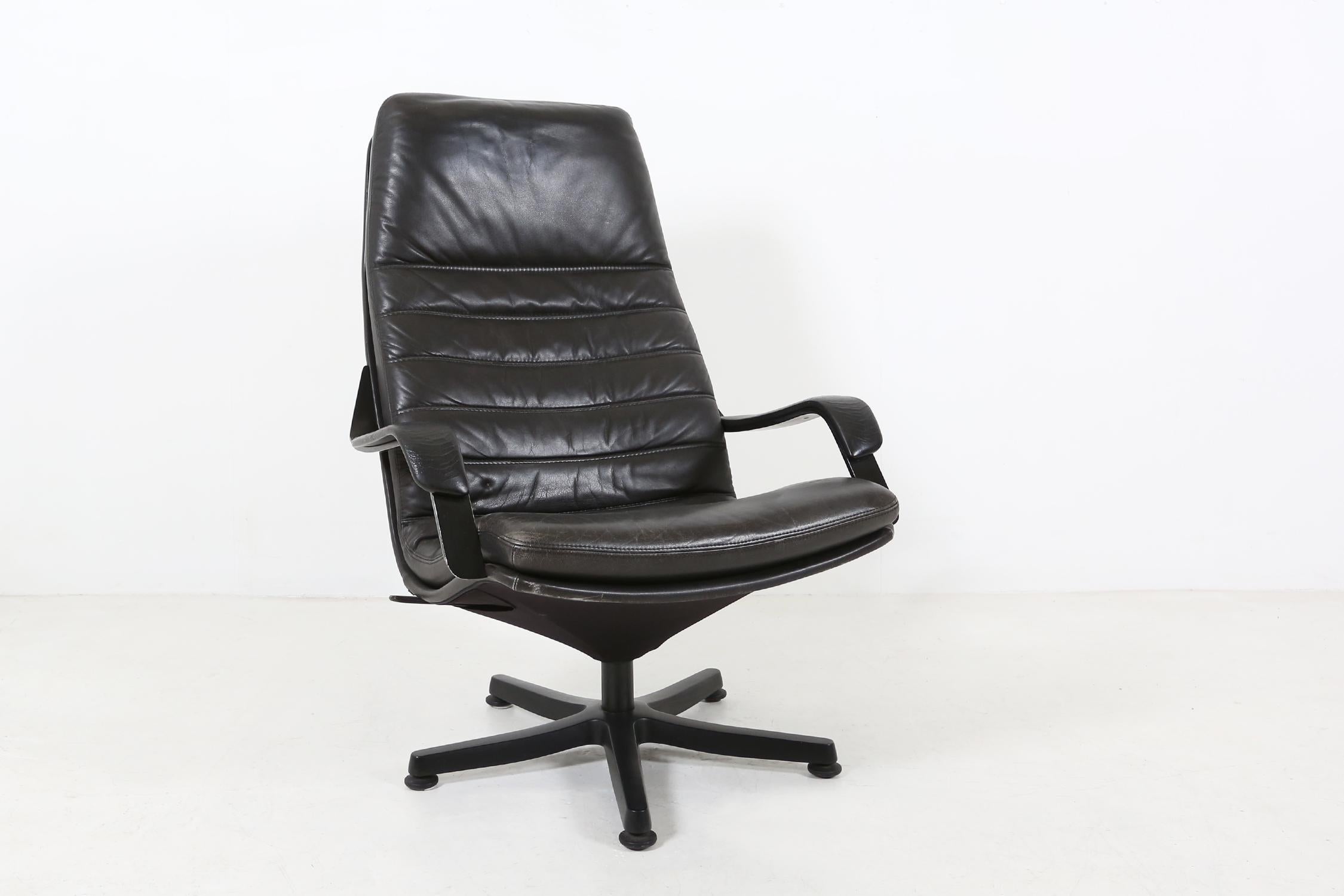 Vintage Danish Leather Lounge Chair from Berg Furniture with ottoman, 1970s 2