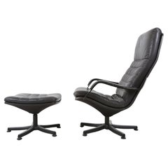 Vintage Danish Leather Lounge Chair from Berg Furniture with ottoman, 1970s