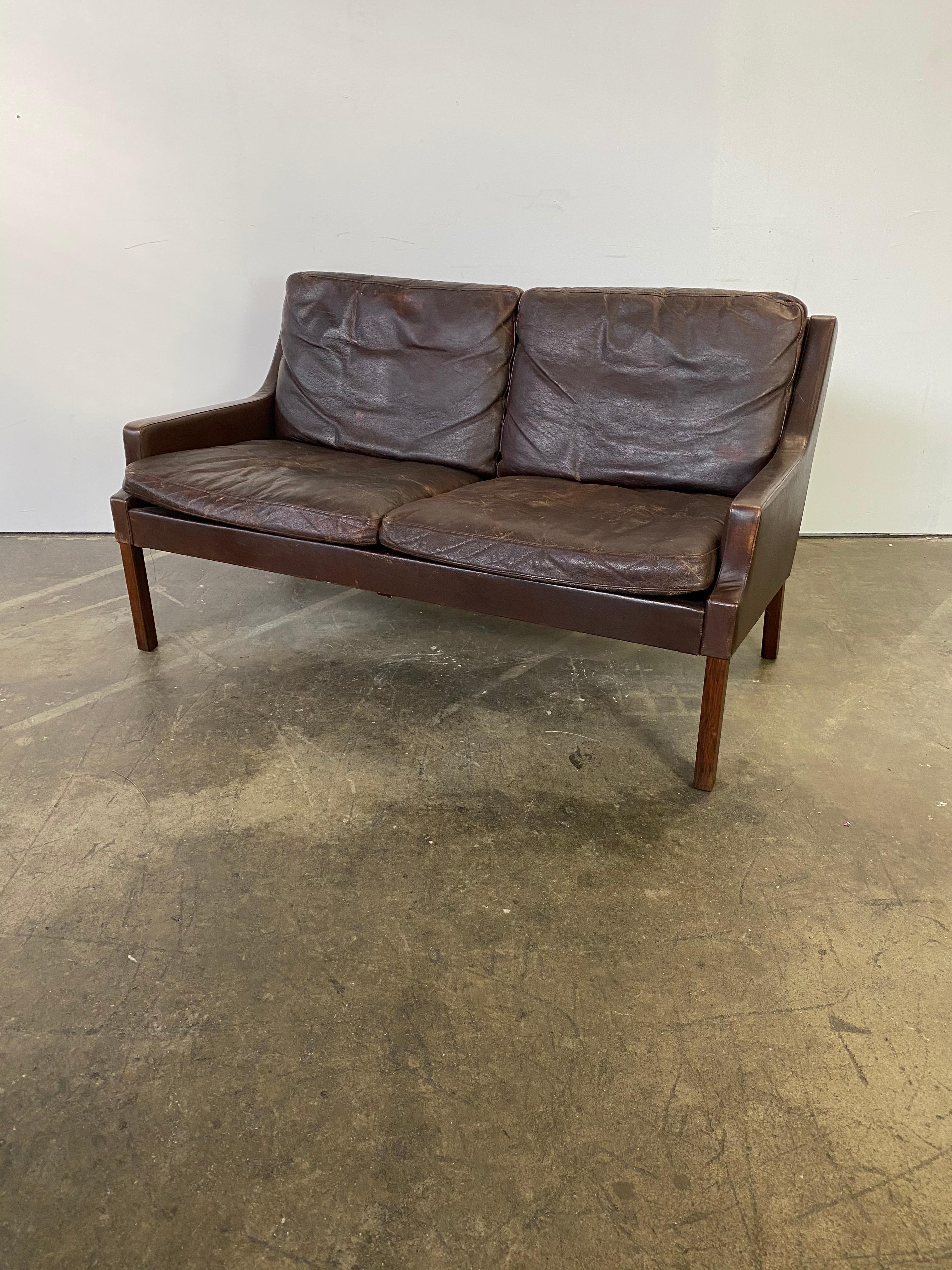 Vintage Danish Leather Loveseat Sofa by Georg Thams for Vejen Møbelfabrik 1