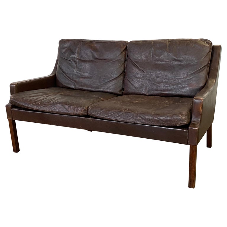 Vintage Danish Leather Loveseat Sofa by Thams for Vejen
