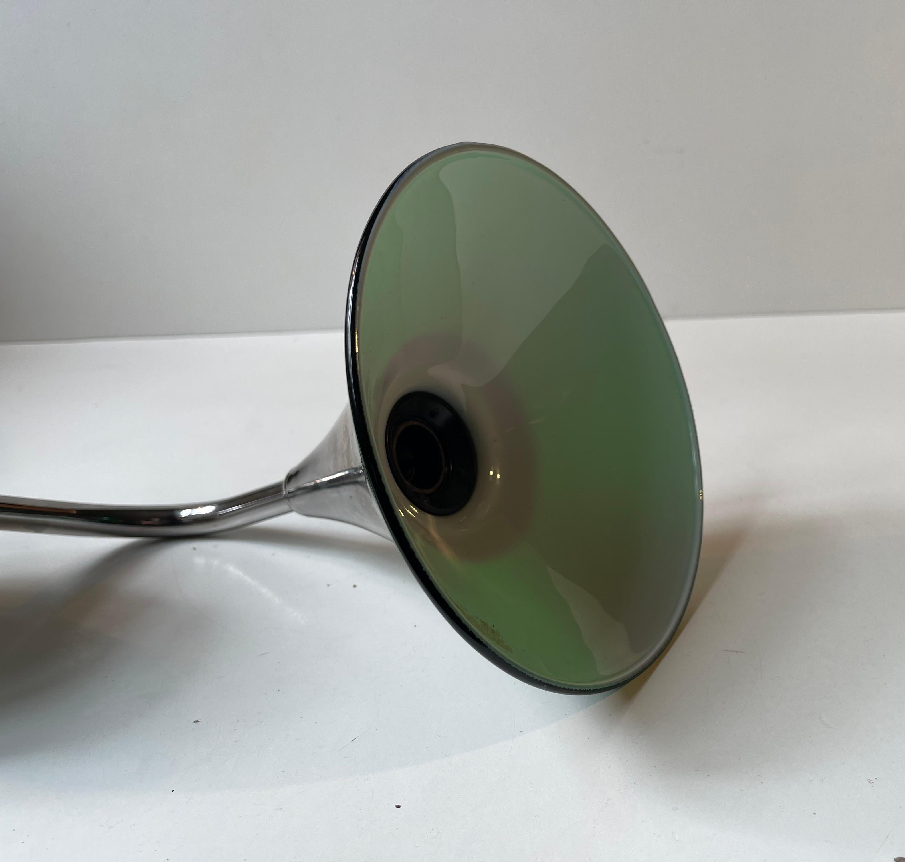 Late 20th Century Vintage Danish Library Up-light Wall Sconce with Green Glass Shade For Sale