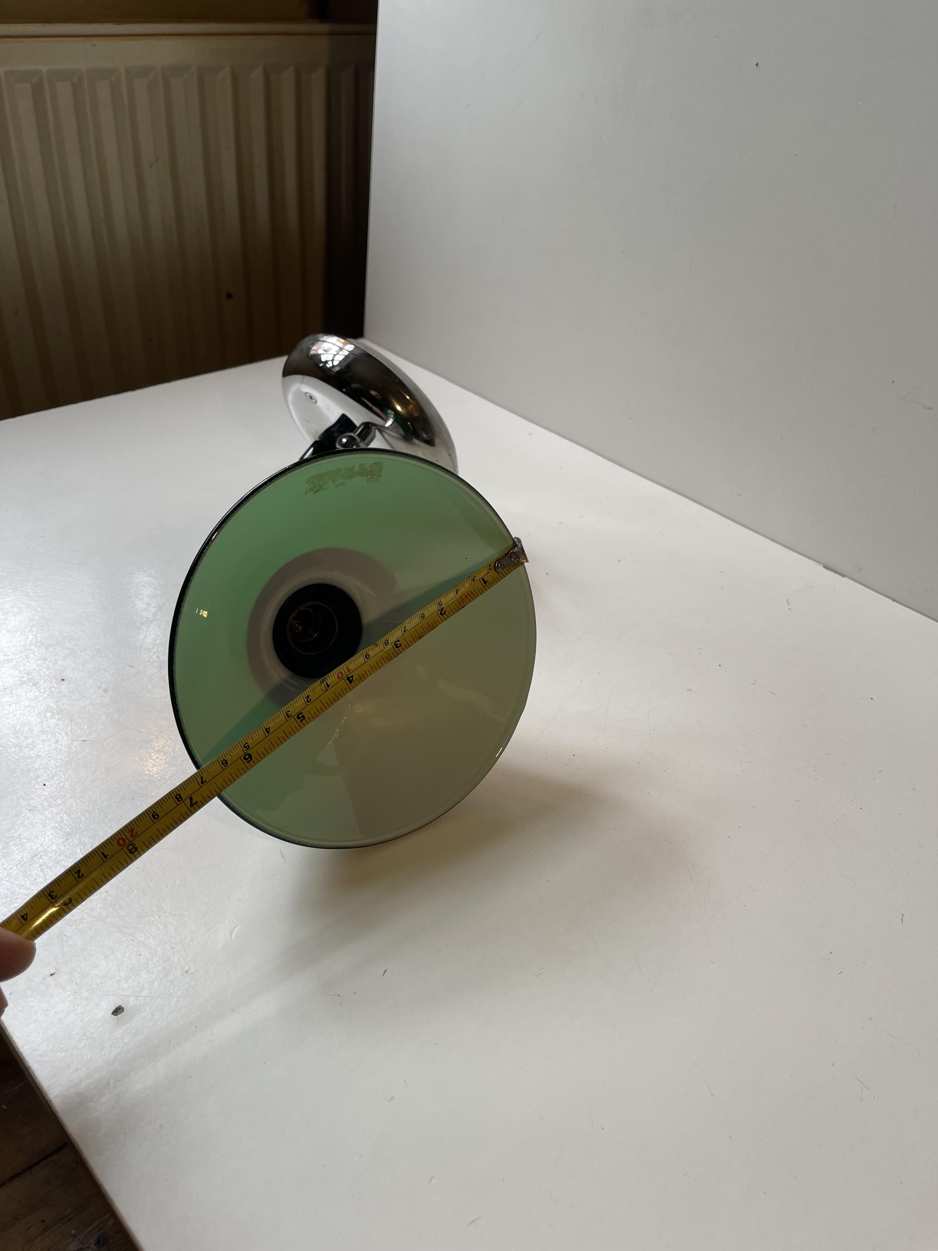 Vintage Danish Library Up-light Wall Sconce with Green Glass Shade For Sale 2