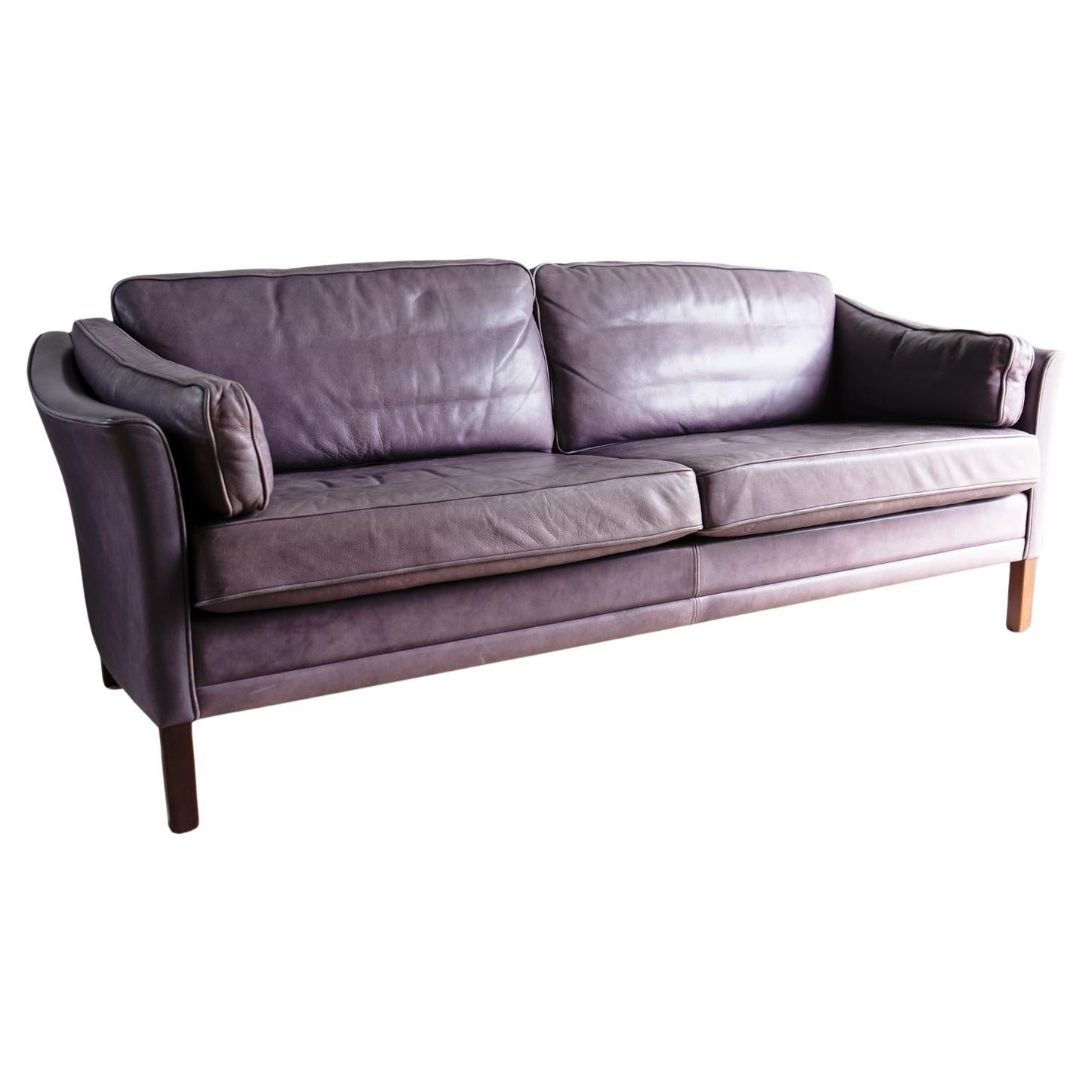 Vintage Danish Lilac Leather Sofa By Mogens Hansen, Mid-Late 20Th Century