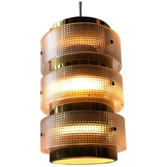 Vintage Danish Lucite and Brass Pendant Light by Lyfa, 1970s