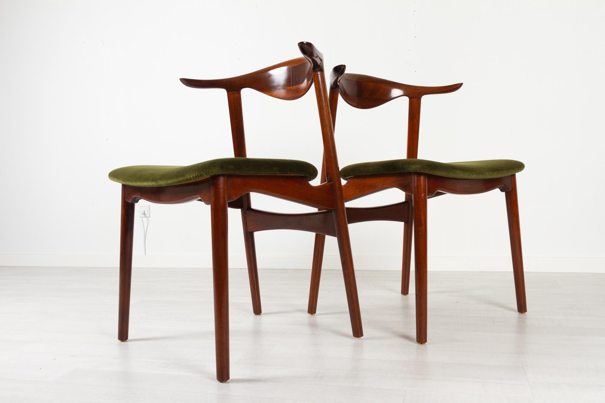 Vintage Danish Mahogany Cowhorn Chairs 1940s, Set of 6 For Sale 6