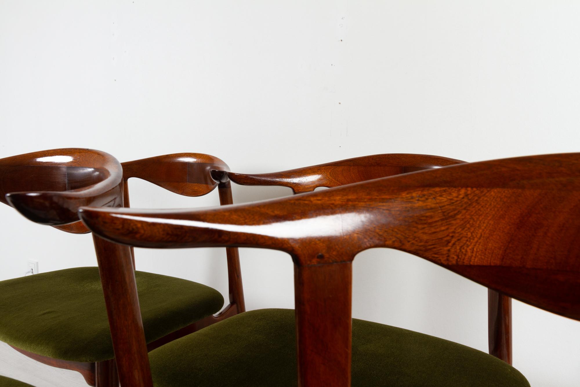 Vintage Danish Mahogany Cowhorn Chairs 1940s, Set of 6 For Sale 12
