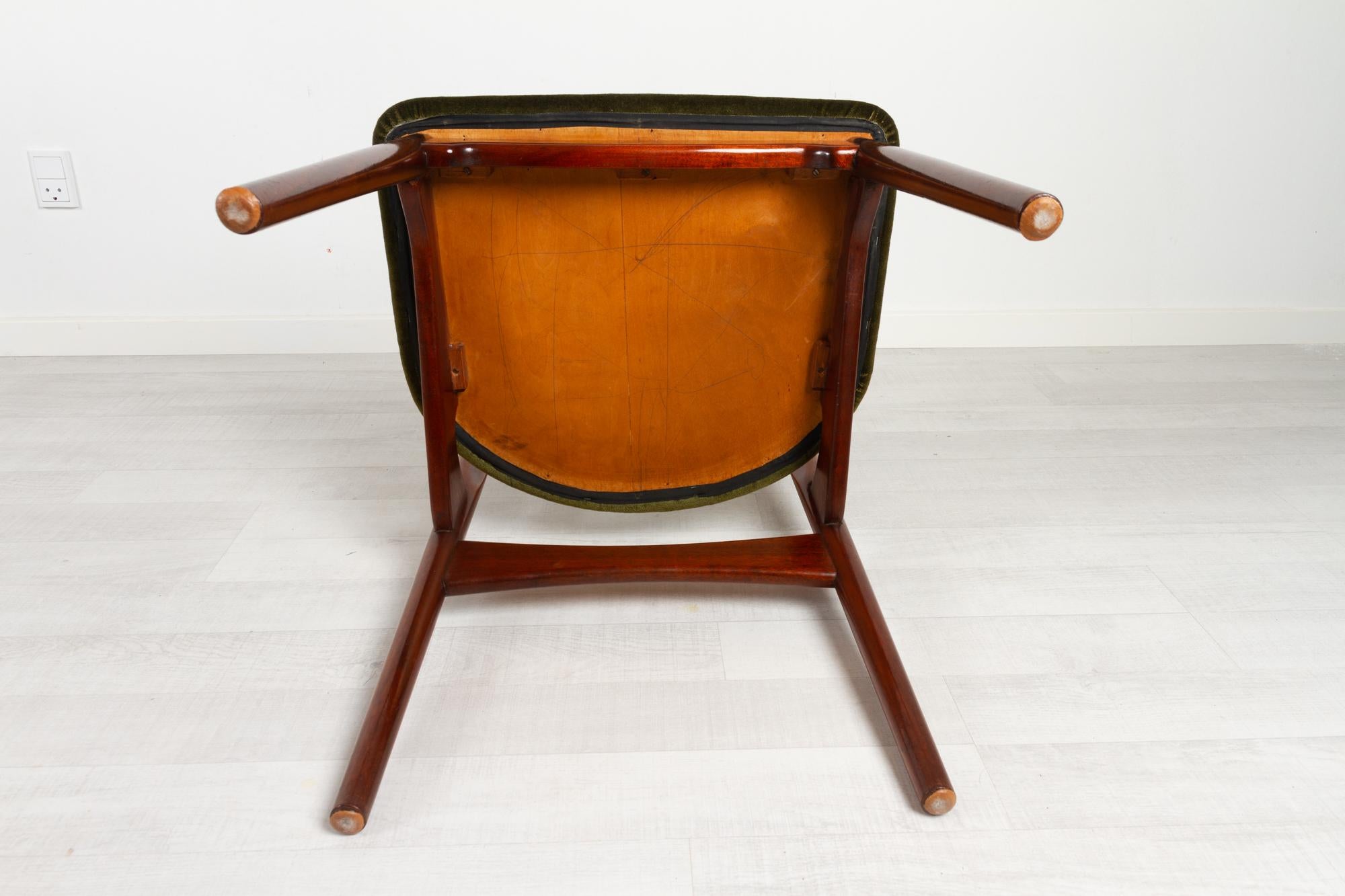 Vintage Danish Mahogany Cowhorn Chairs 1940s, Set of 6 For Sale 15