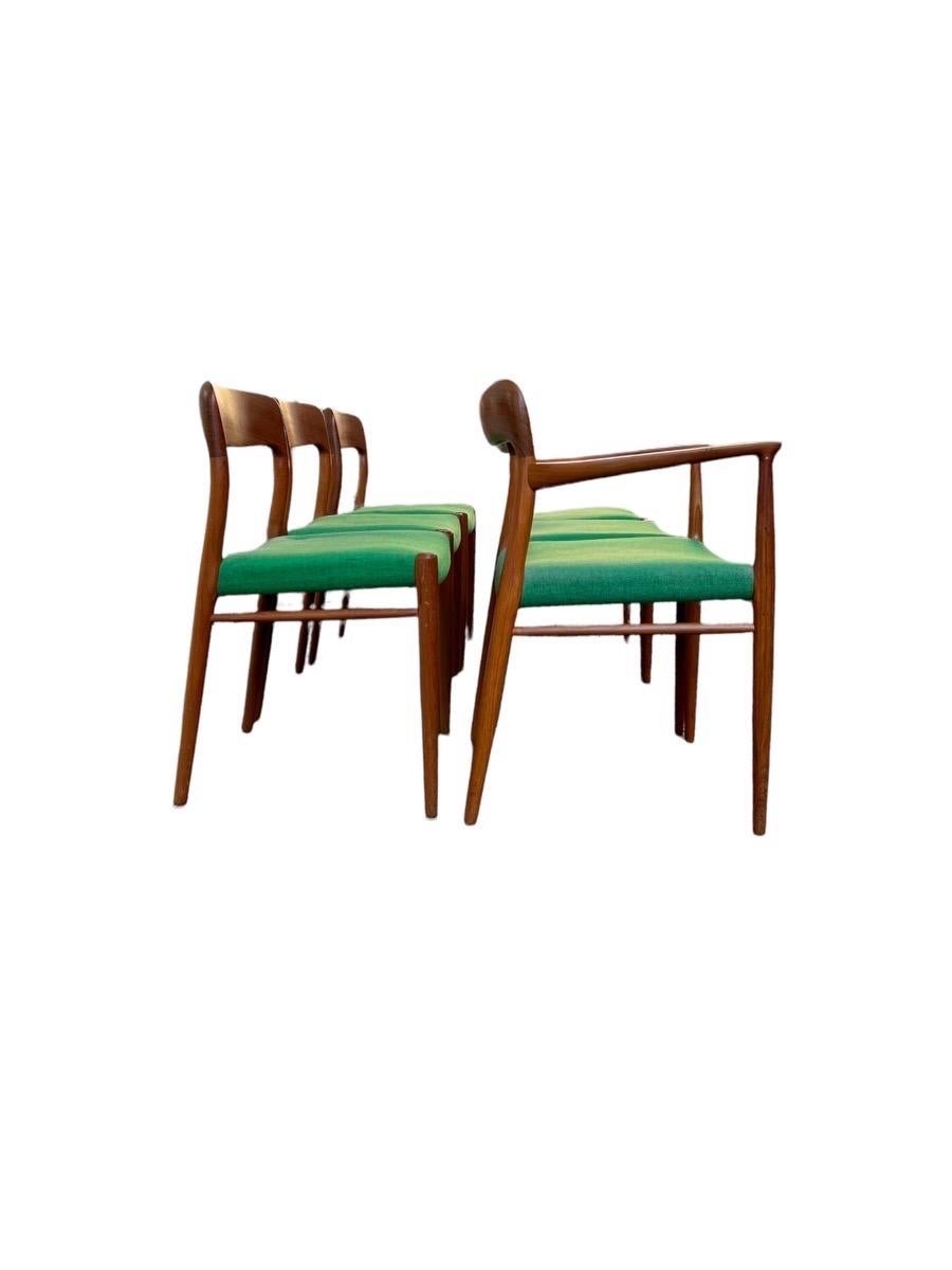 Vintage Danish MCM Dining Chairs by N.O Moller for JL Moller Stamped, Set of 6 For Sale 1