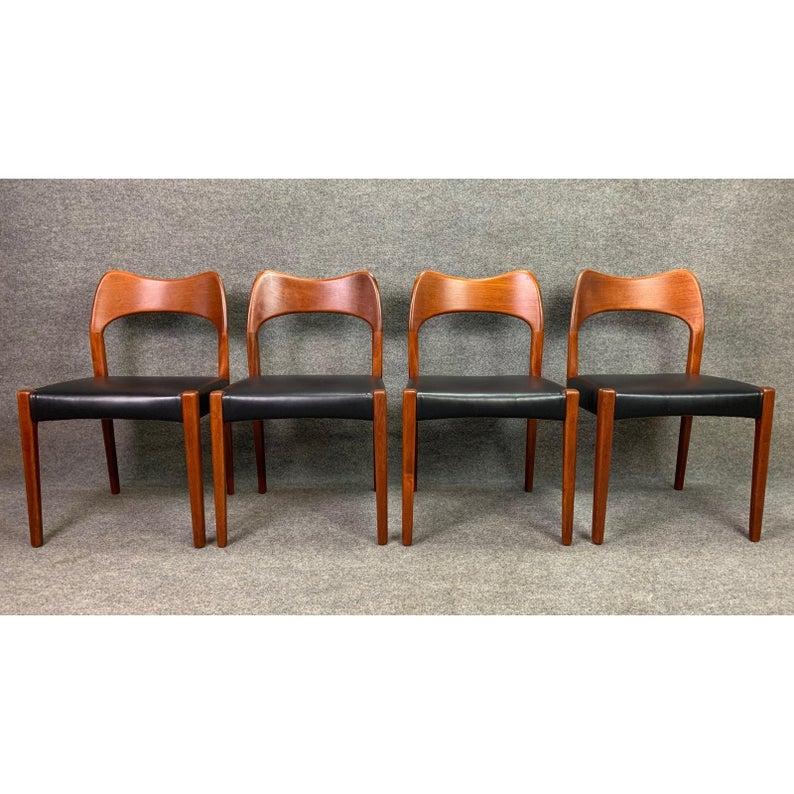 Scandinavian Modern Vintage Danish Midcentury Arne Hovmand Olsen Teak Dining Chairs- Set of 4 
