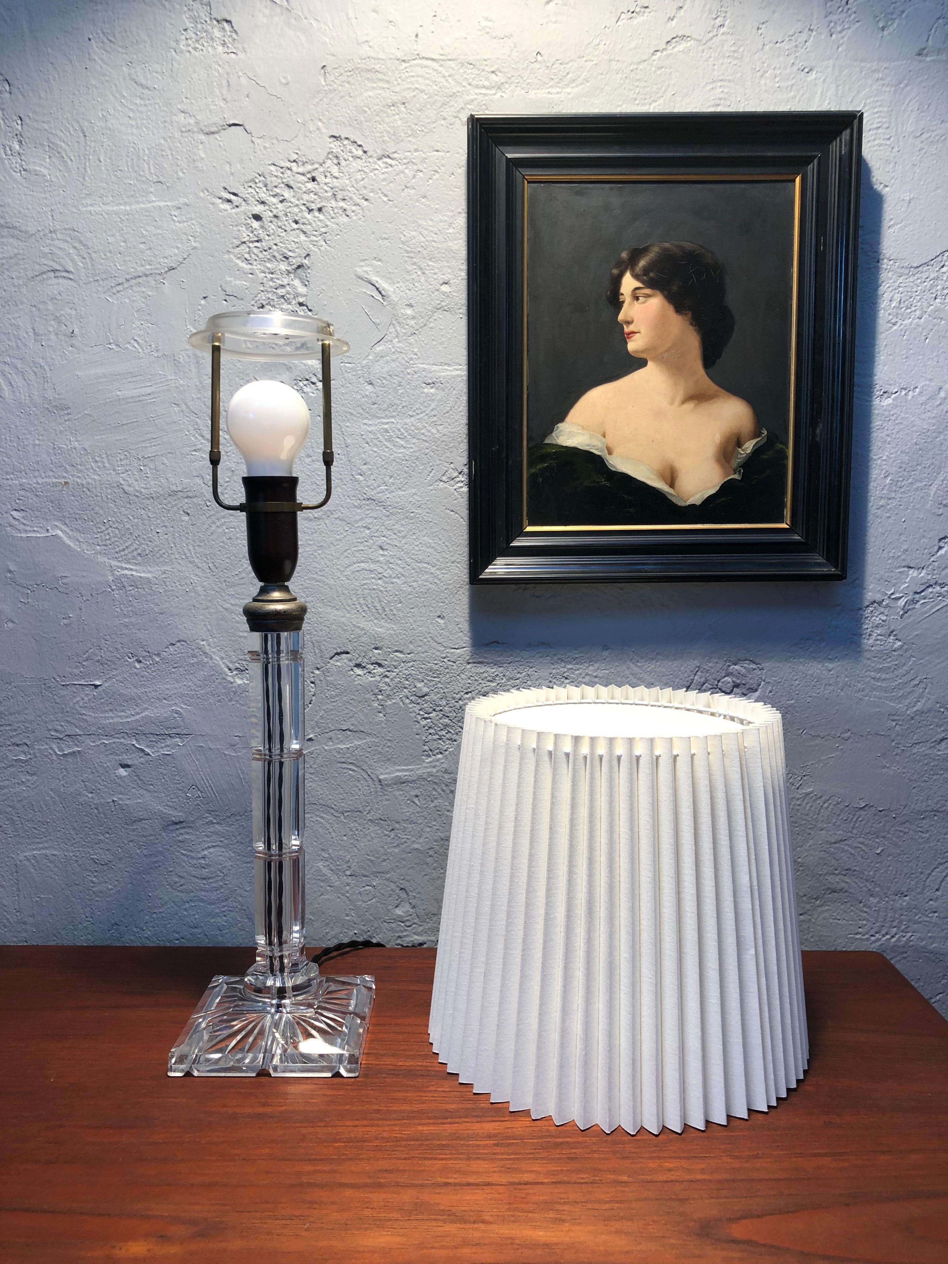 Pottery Vintage Danish Mid Century Cut Glass Table Lamp For Sale