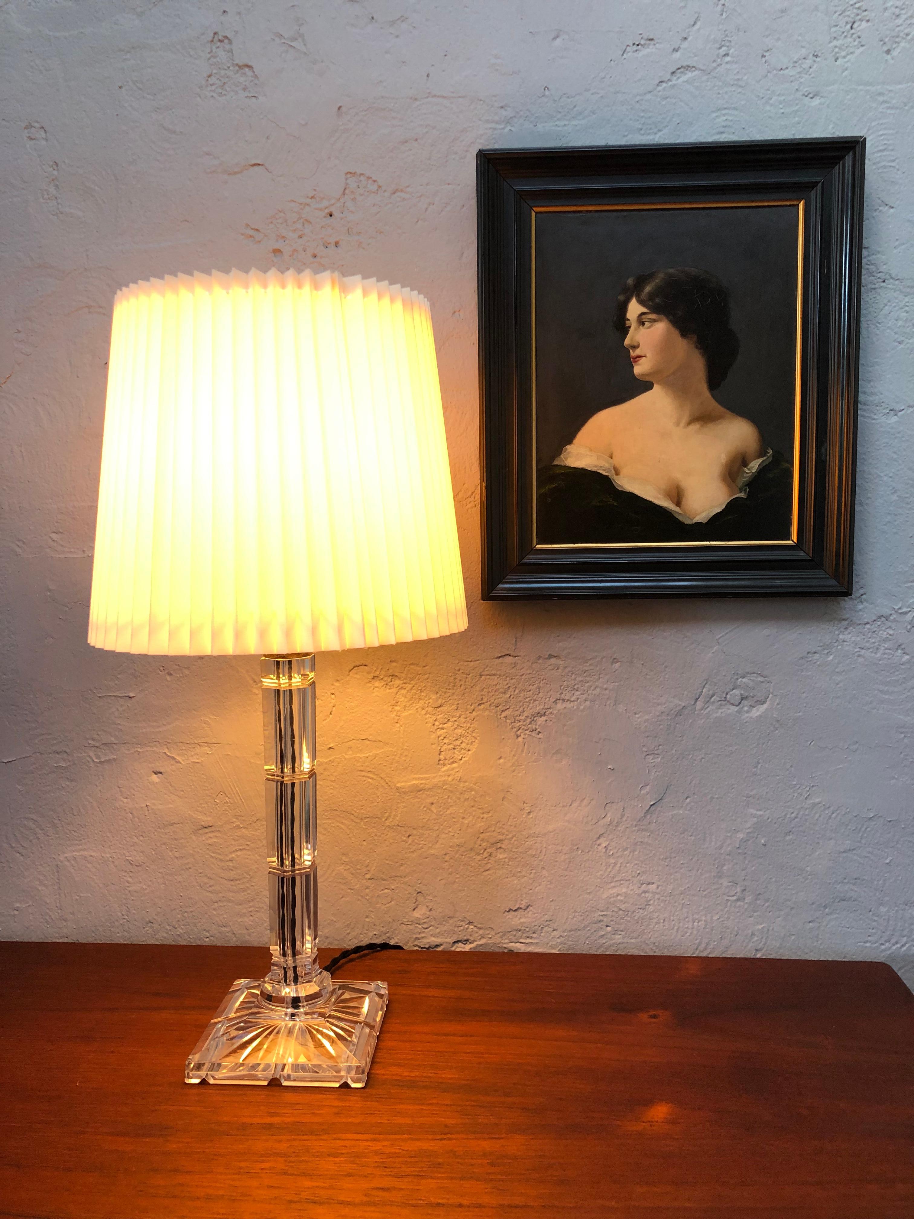 Vintage Danish Mid Century Cut Glass Table Lamp For Sale 1