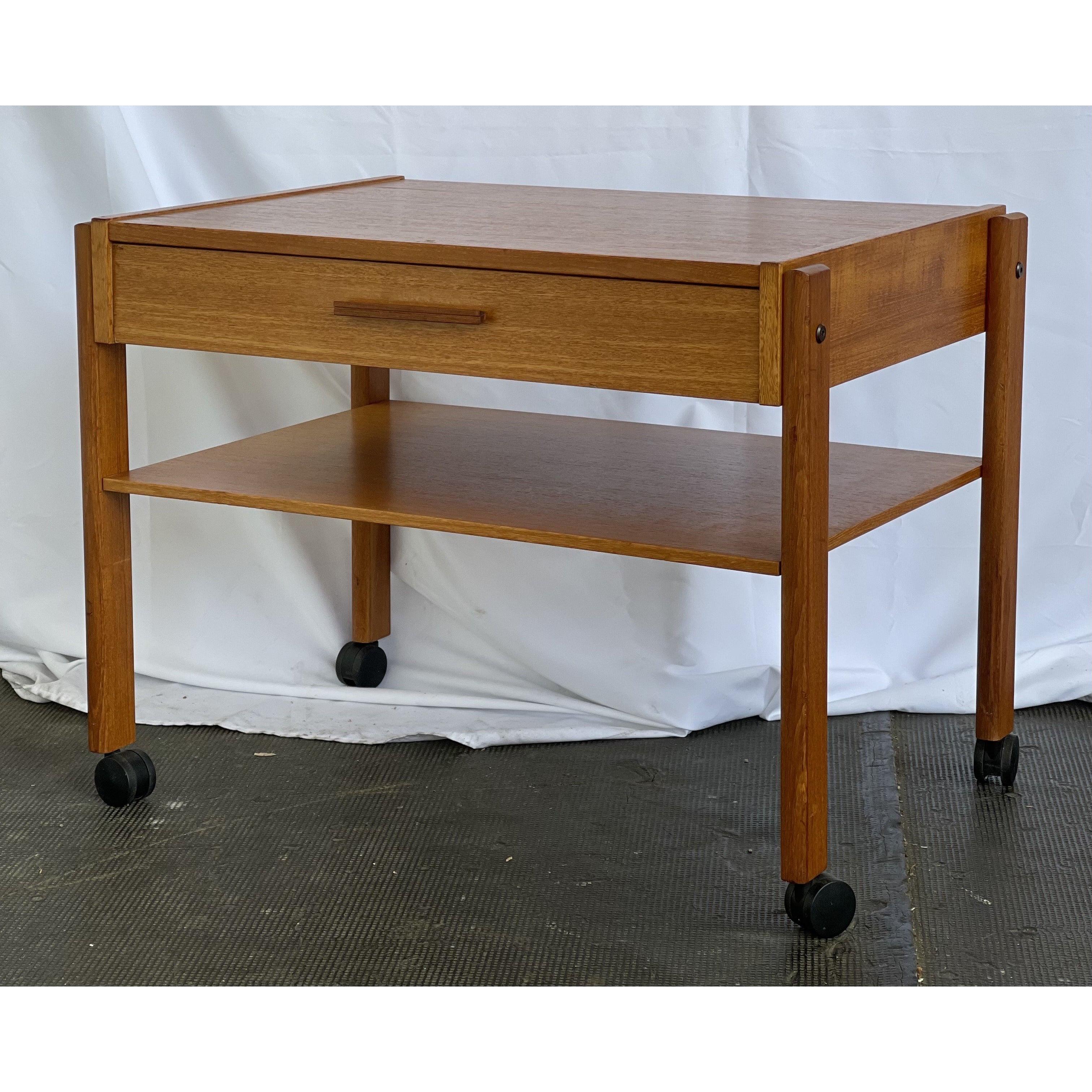 Mid-Century Modern Vintage Danish Mid Century End Table With Casters For Sale