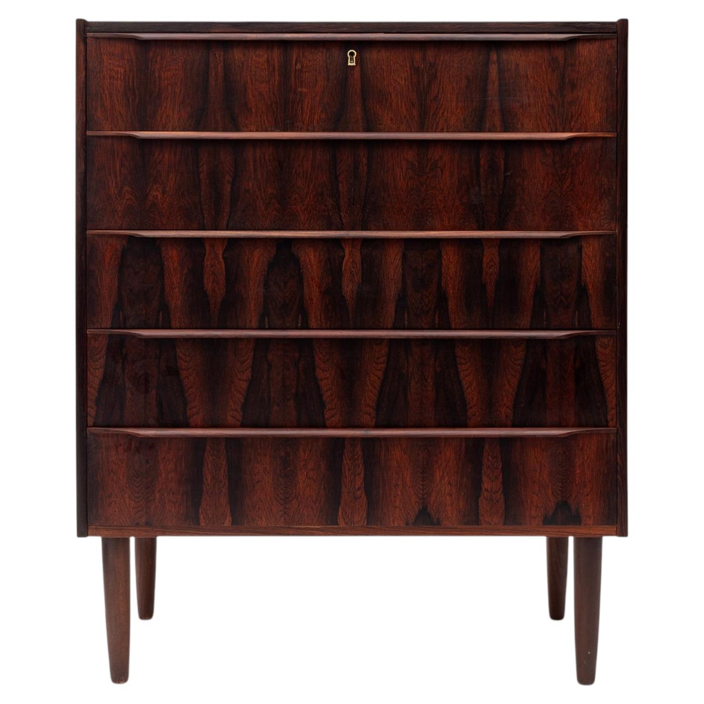 Comò danese vintage della metà del secolo scorso in palissandro con cinque cassetti, anni '60