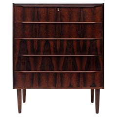 Vintage Danish Mid-Century Five-Drawer Rosewood Tallboy Dresser 1960s